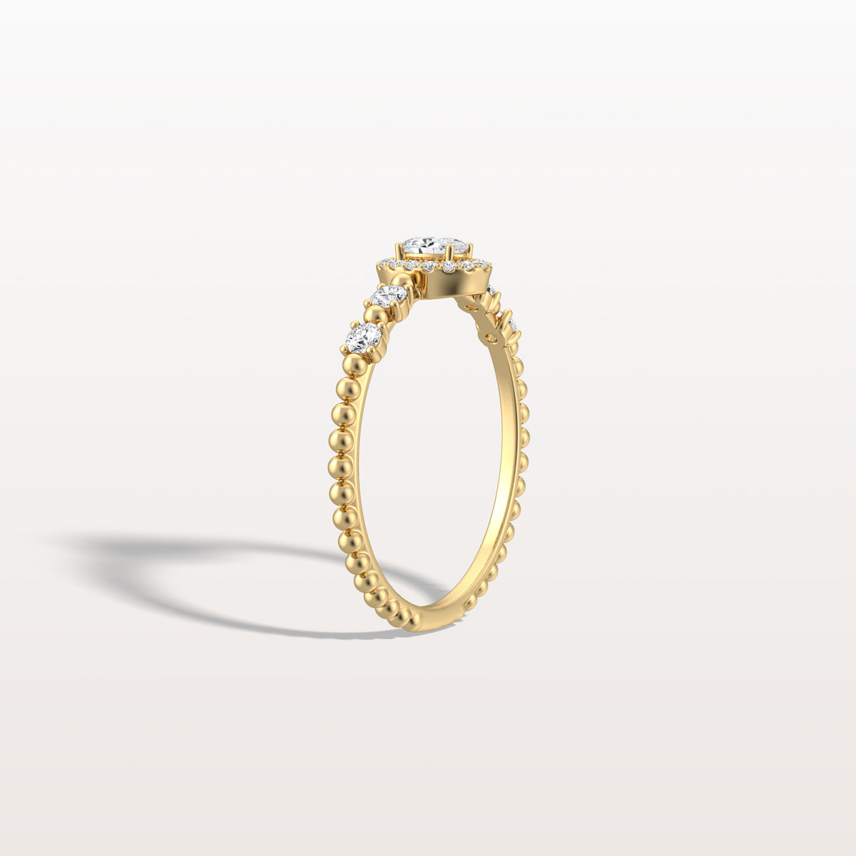 Beaded Oval Cut Lab Diamond Ring In 14K Solid Gold/Platinum - Rings