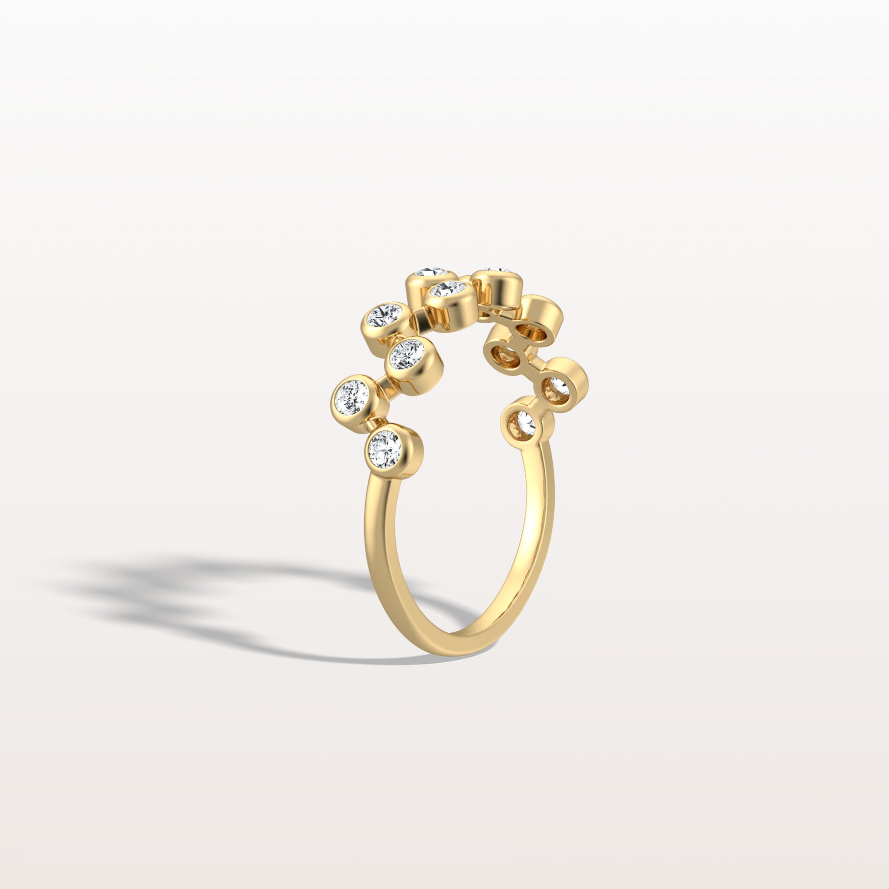 Lab Diamond Bubbles Bezel Seting Fashion Ring in 14K Solid Gold/Platinum - Rings