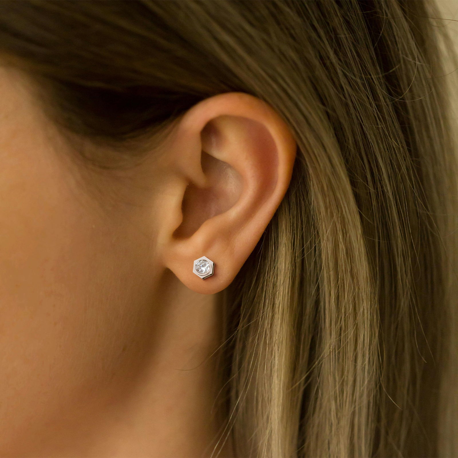 Bezel Set Lab Grown Diamond Studs in 14K Solid Gold - Earrings