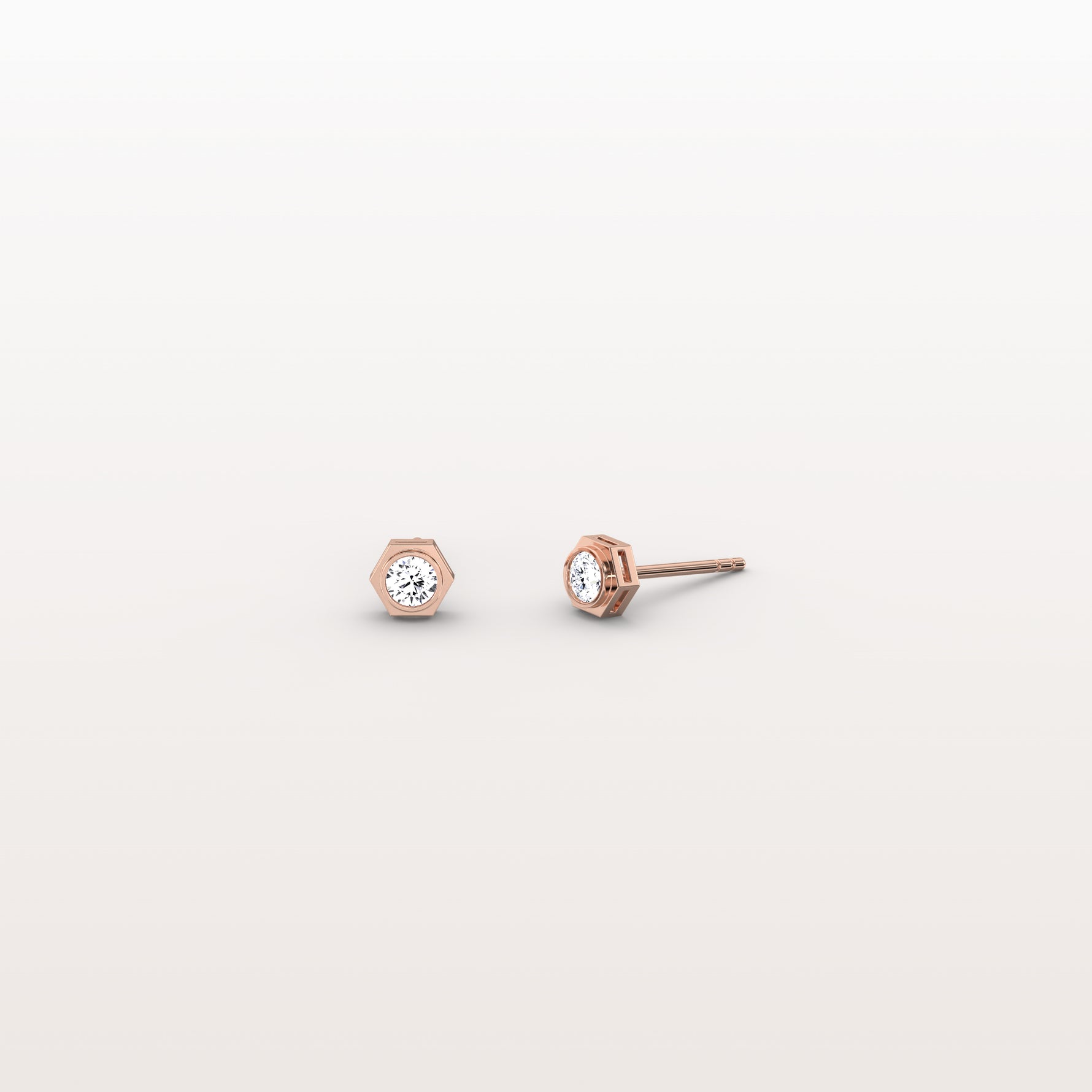 Bezel Set Lab Grown Diamond Studs in 14K Solid Gold - Earrings