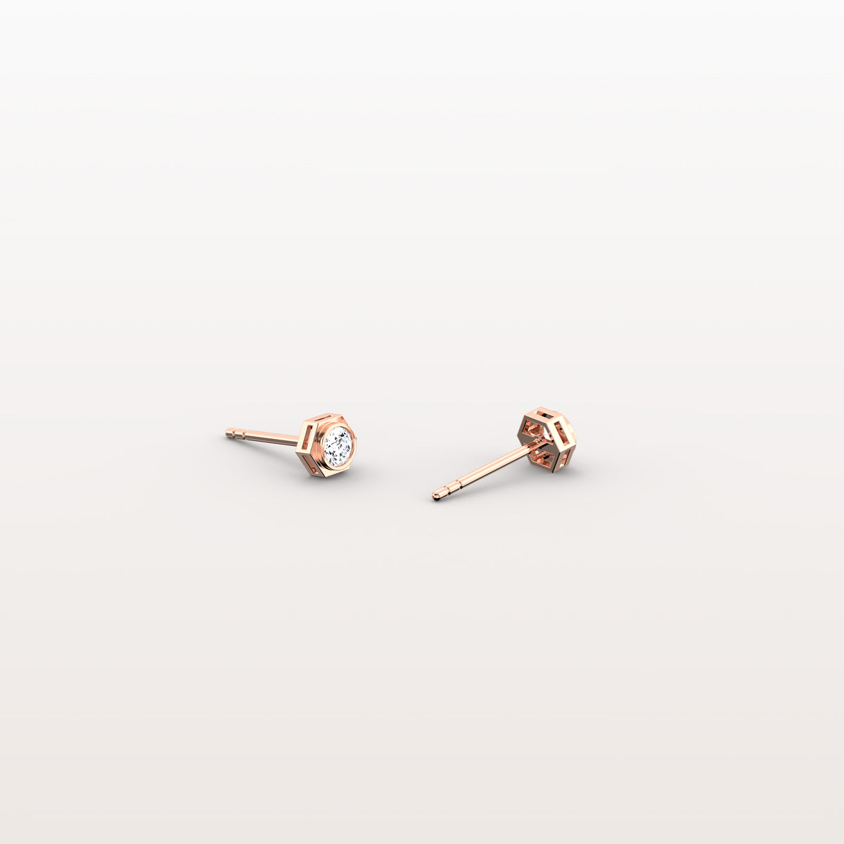 Bezel Set Lab Grown Diamond Studs in 14K Solid Gold - Earrings