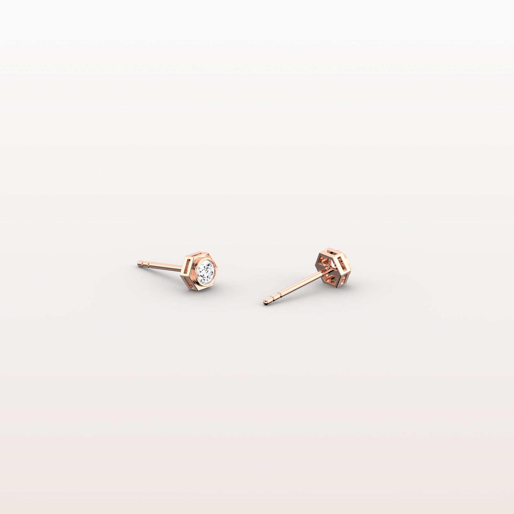 Bezel Set Lab Grown Diamond Studs in 14K Solid Gold - Earrings