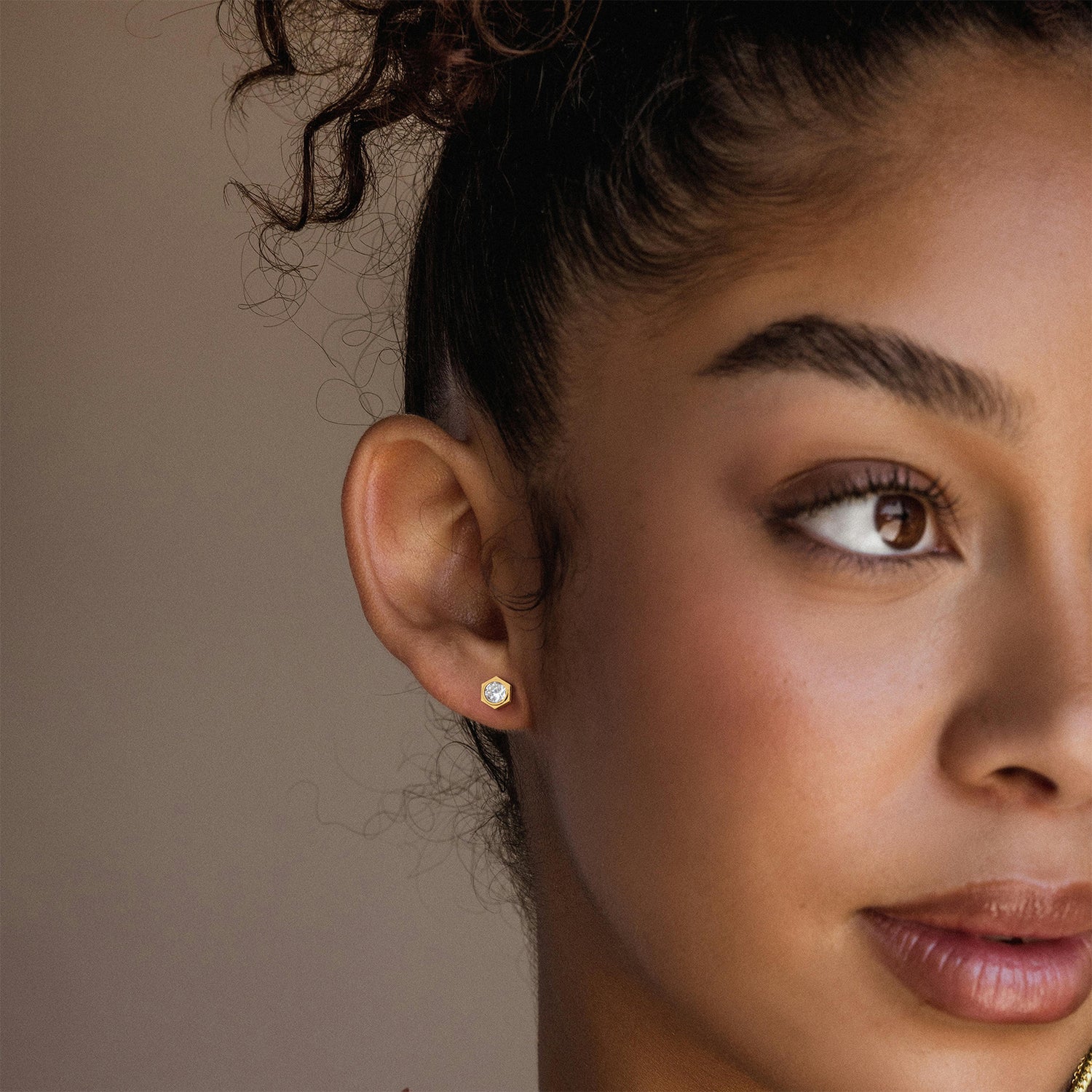 Bezel Set Lab Grown Diamond Studs in 14K Solid Gold - Earrings