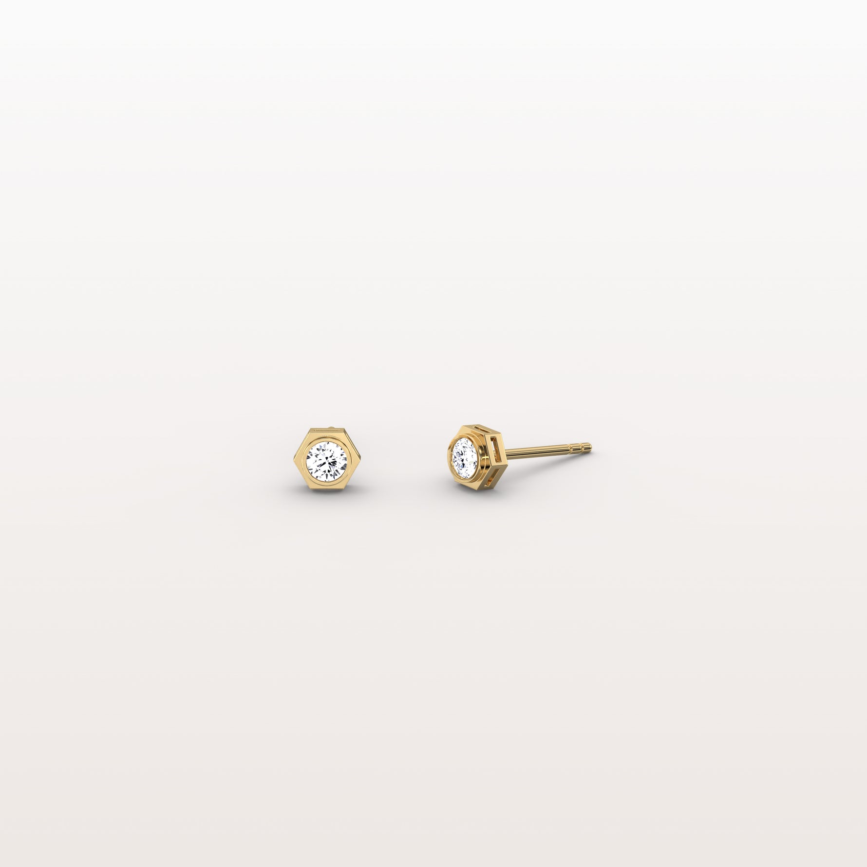 Bezel Set Lab Grown Diamond Studs in 14K Solid Gold - Earrings