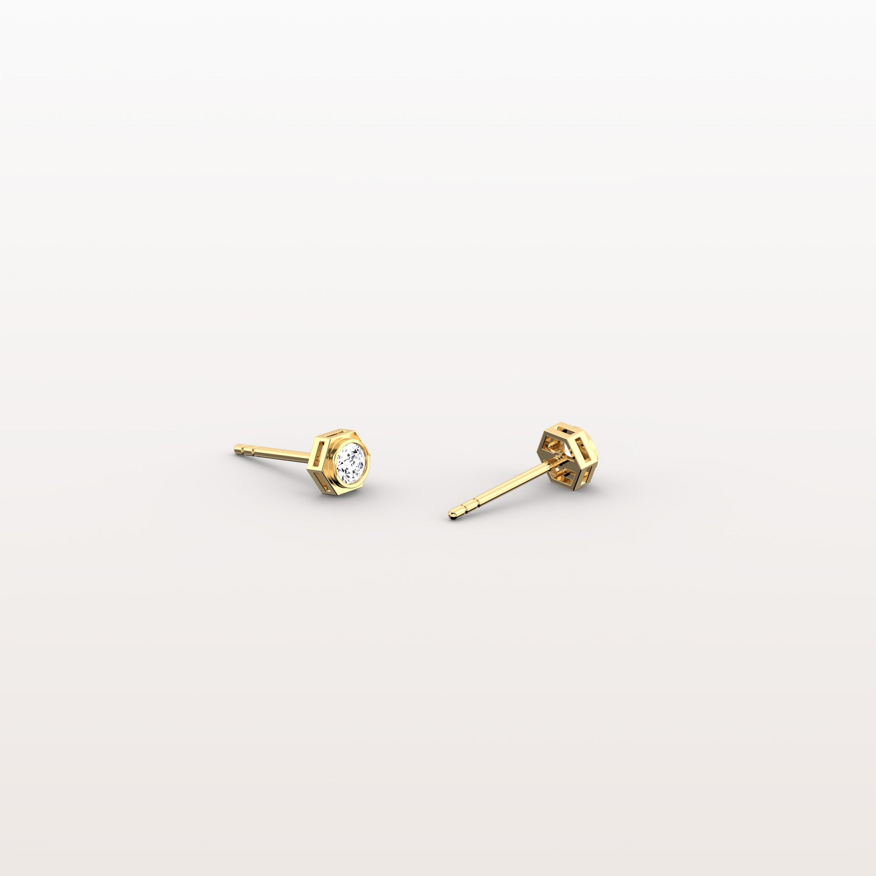 Bezel Set Lab Grown Diamond Studs in 14K Solid Gold - Earrings