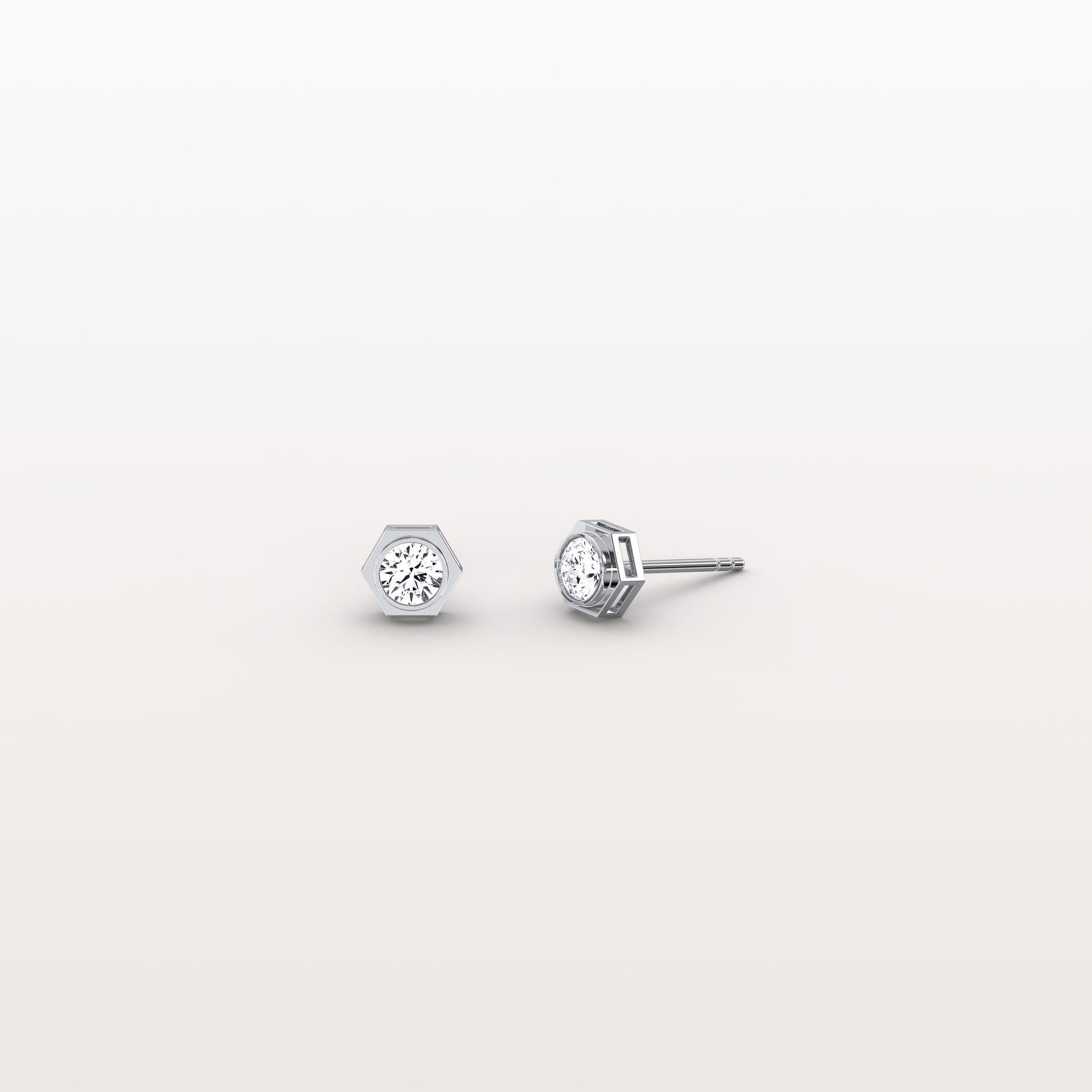 Lab Grown Diamond Hexagon Studs in 14K Solid Gold/Platinum - Earrings