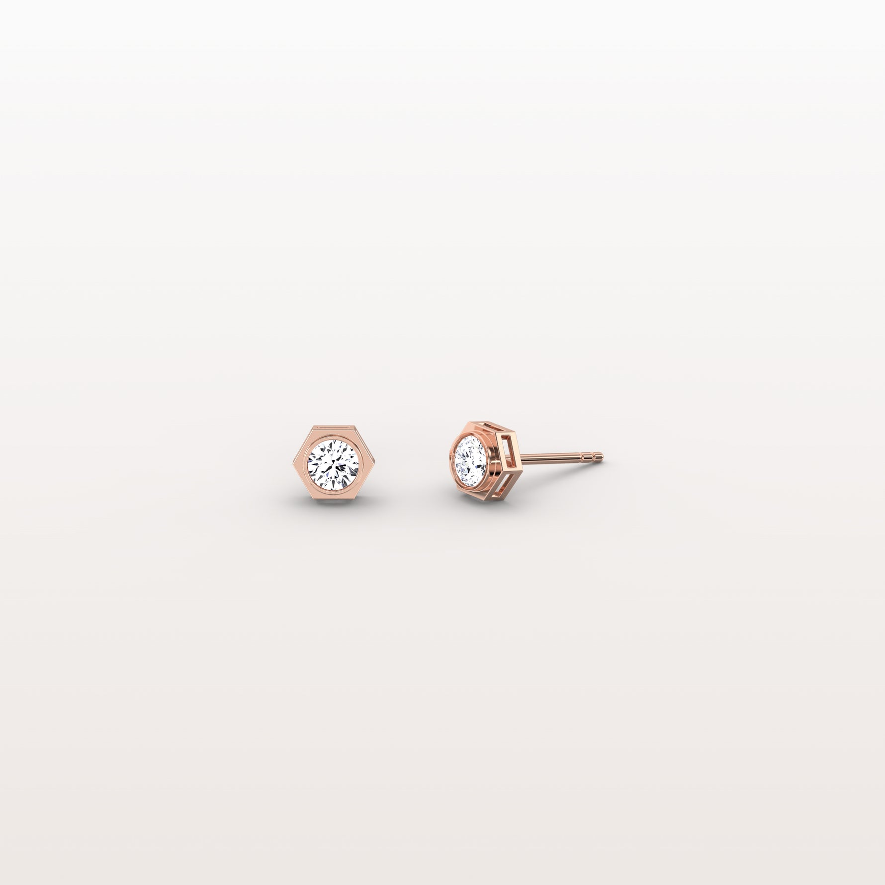 Lab Grown Diamond Hexagon Studs in 14K Solid Gold/Platinum - Earrings