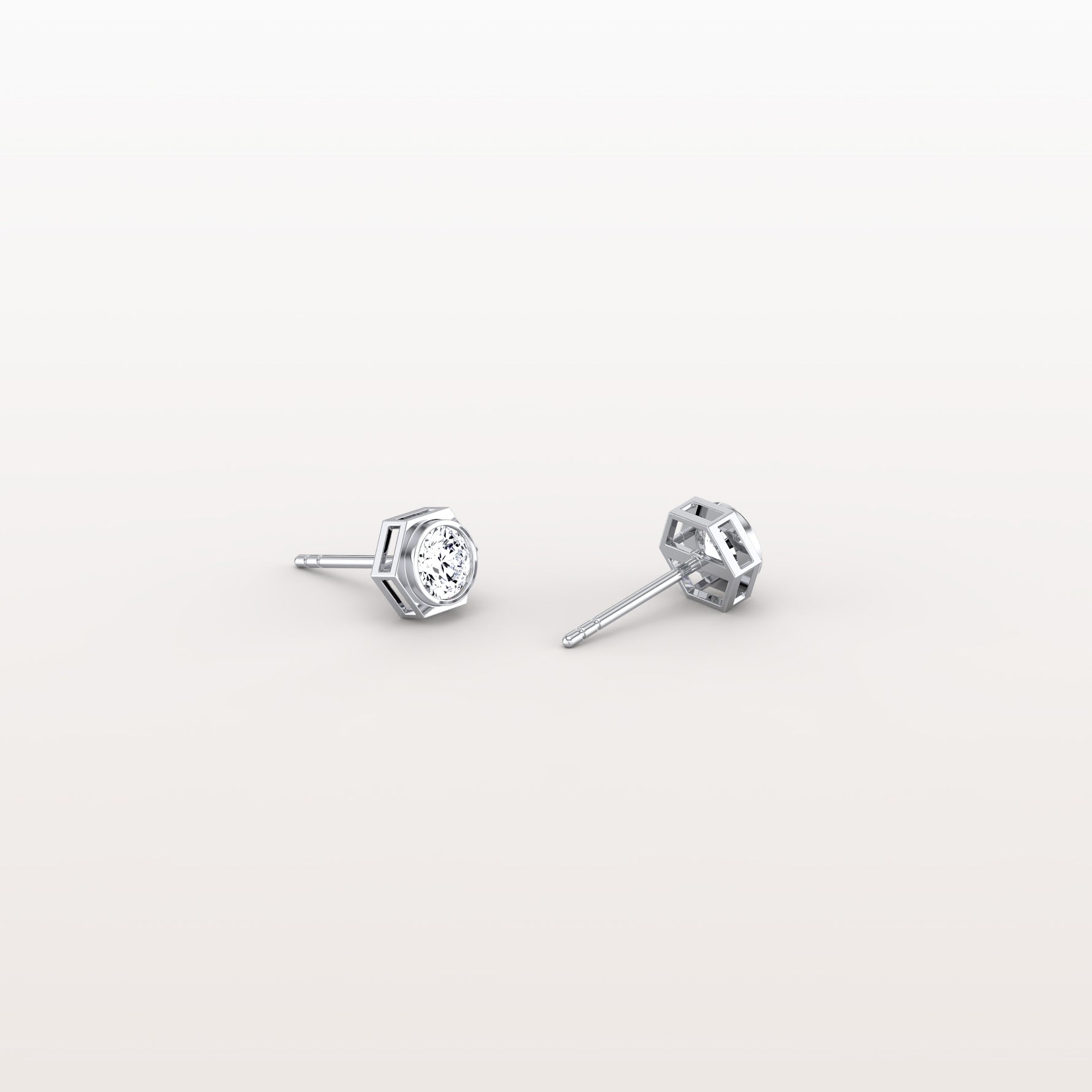Hexagon Bezel Lab Grown Diamond Stud Earrings in 14K Yellow Gold - Earrings