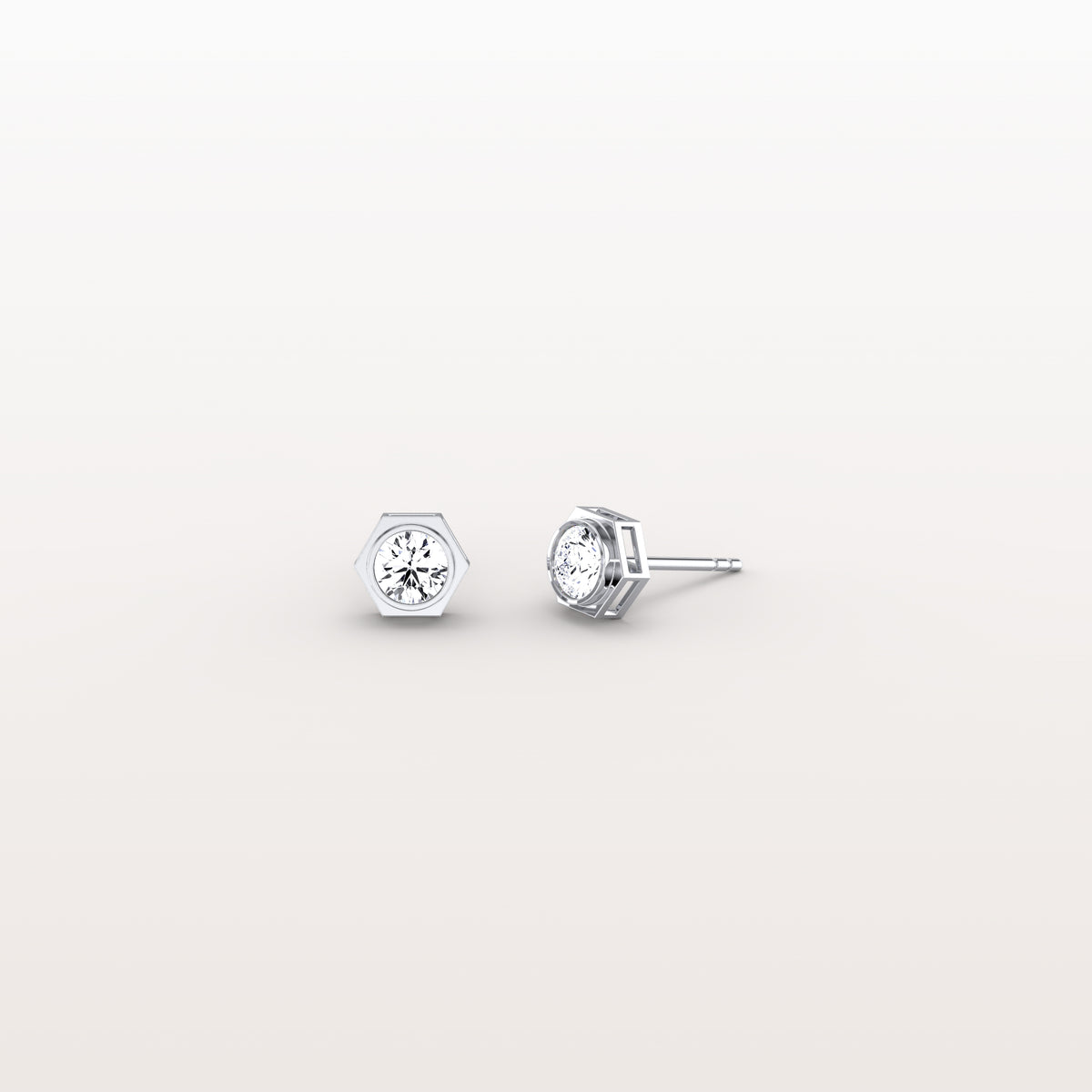 Hexagon Bezel Lab Grown Diamond Stud Earrings in 14K Yellow Gold - Earrings
