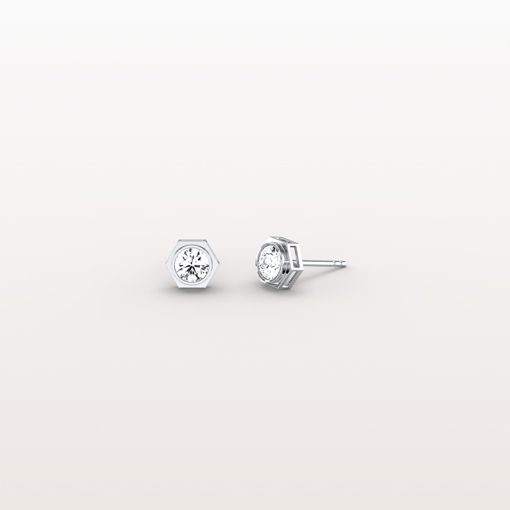 Hexagon Bezel Lab Grown Diamond Stud Earrings in 14K Yellow Gold - Earrings