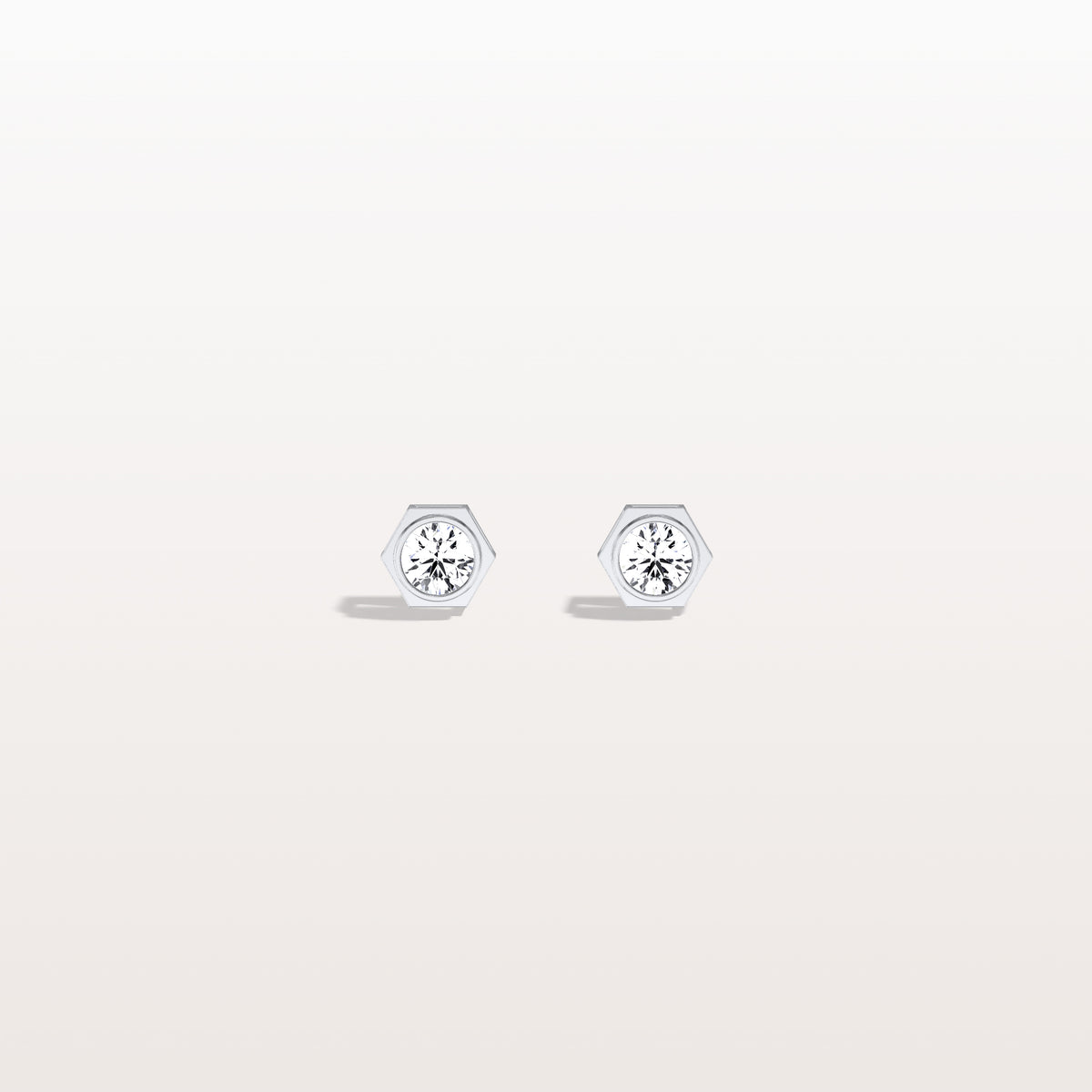 Hexagon Bezel Lab Grown Diamond Stud Earrings in 14K Yellow Gold - Earrings