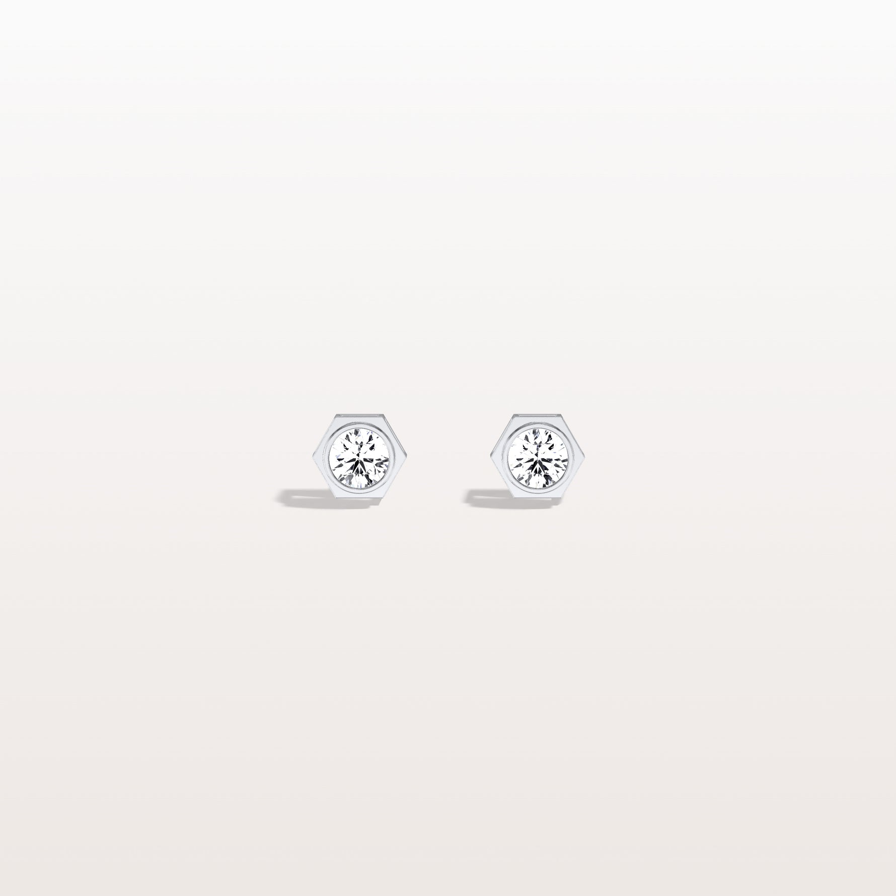 Hexagon Bezel Lab Grown Diamond Stud Earrings in 14K Yellow Gold - Earrings