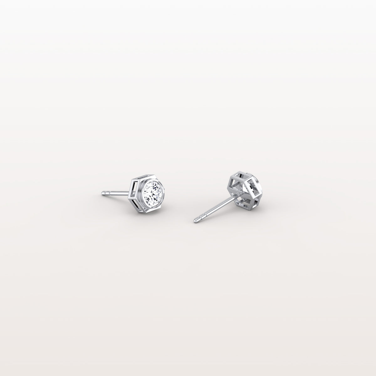 Hexagon Bezel Lab Grown Diamond Stud Earrings in 14K Yellow Gold - Earrings