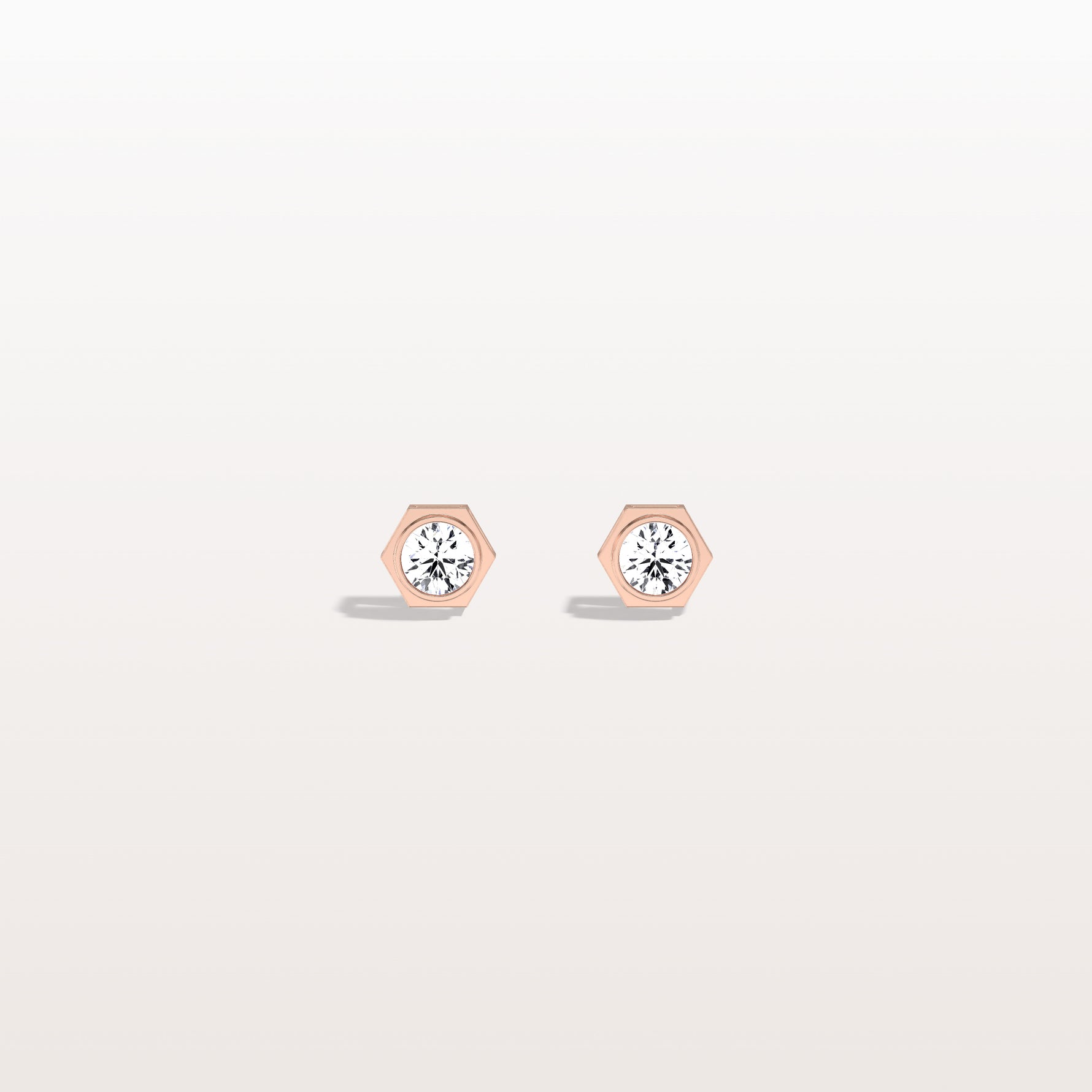 Hexagon Bezel Lab Grown Diamond Stud Earrings in 14K Yellow Gold - Earrings