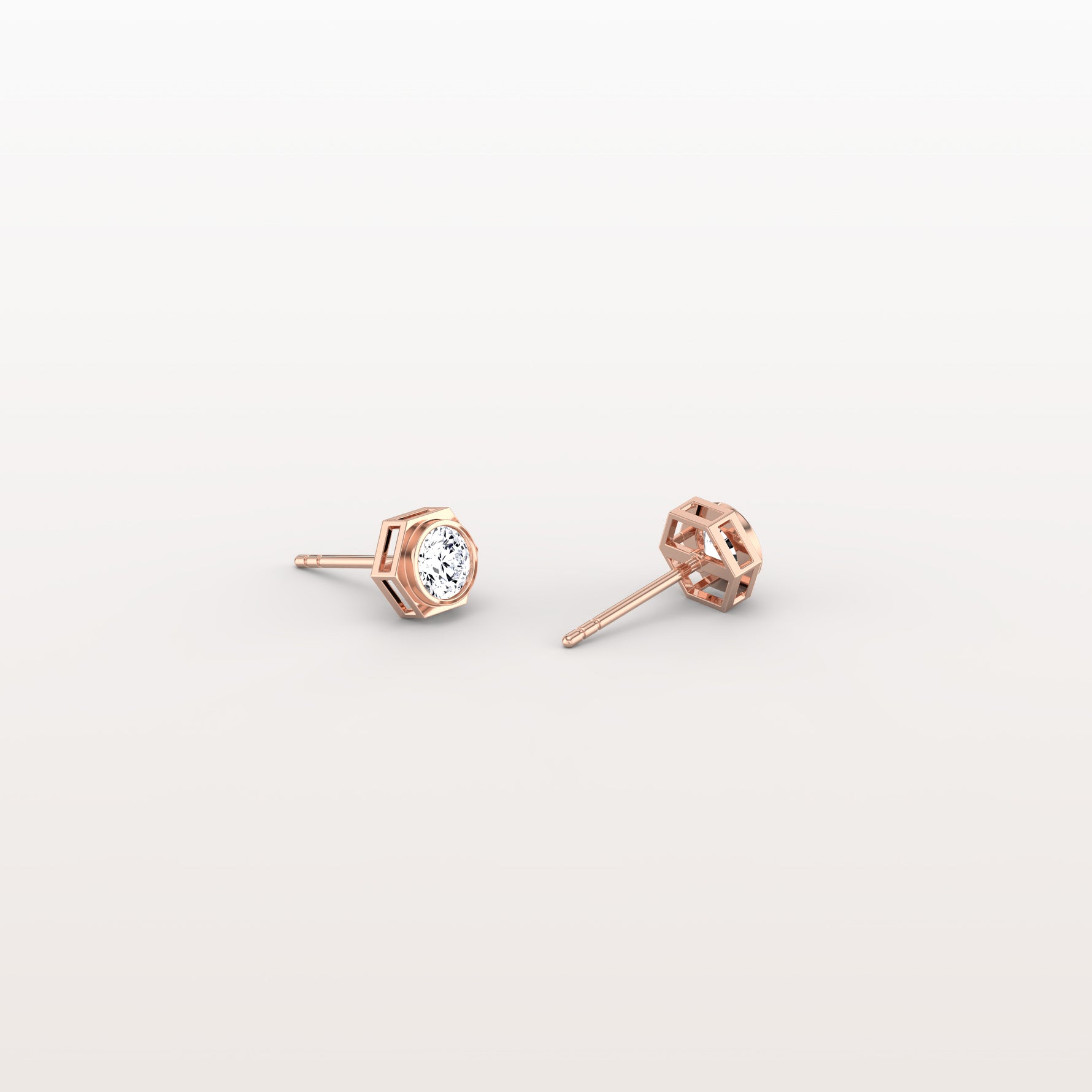Hexagon Bezel Lab Grown Diamond Stud Earrings in 14K Yellow Gold - Earrings