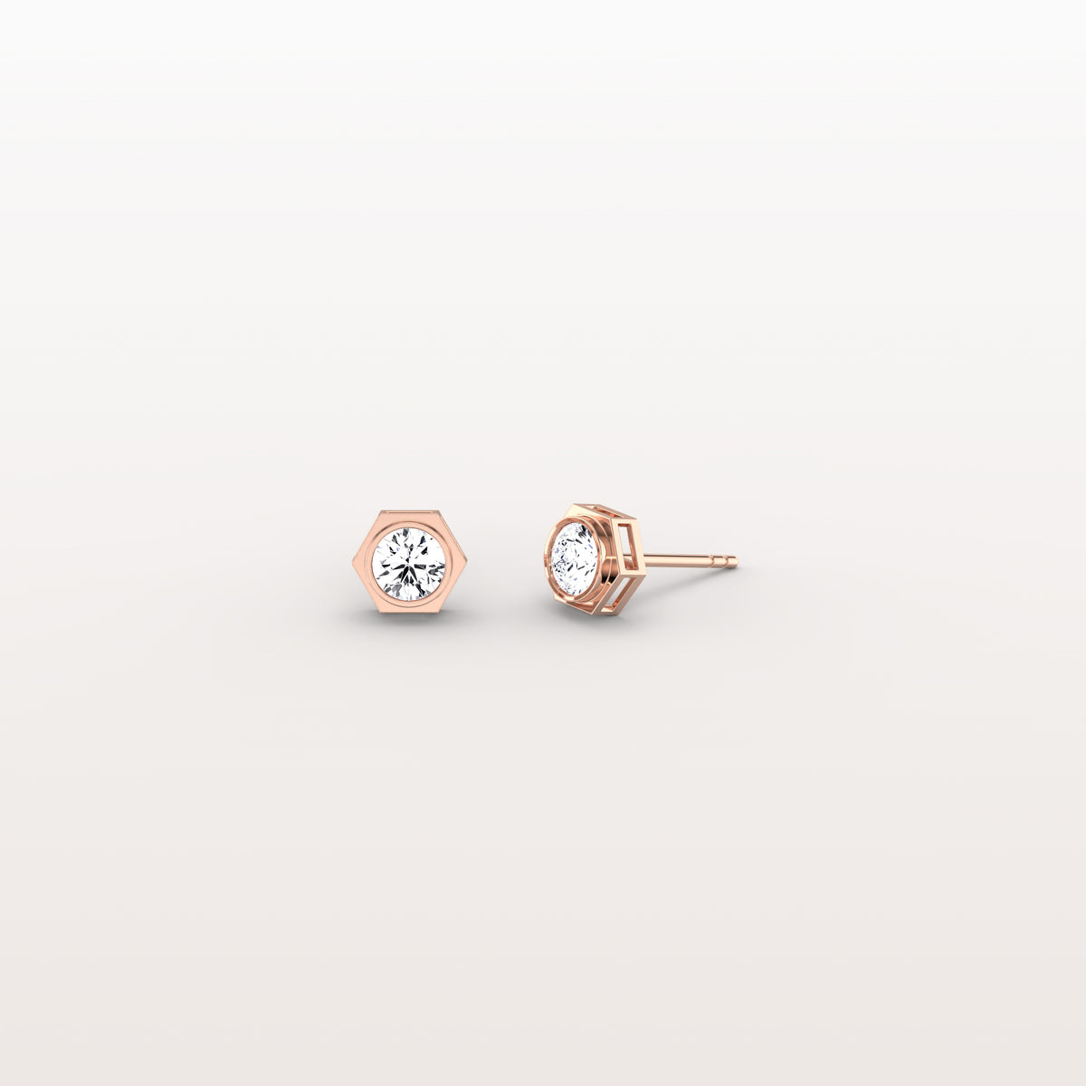 Hexagon Bezel Lab Grown Diamond Stud Earrings in 14K Yellow Gold - Earrings