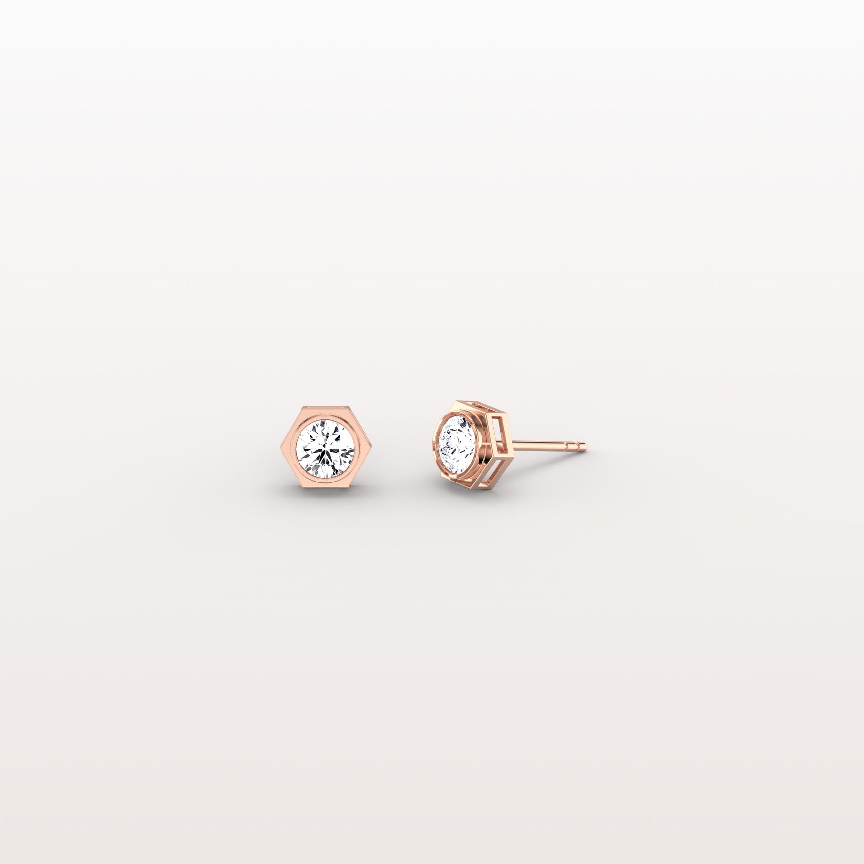 Hexagon Bezel Lab Grown Diamond Stud Earrings in 14K Yellow Gold - Earrings