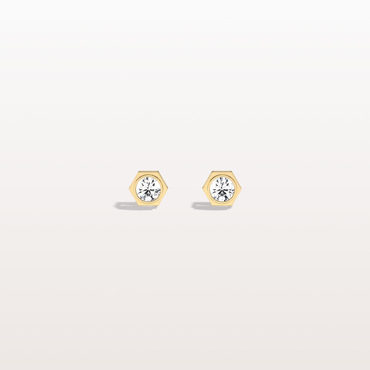 Hexagon Bezel Lab Grown Diamond Stud Earrings in 14K Yellow Gold - Earrings