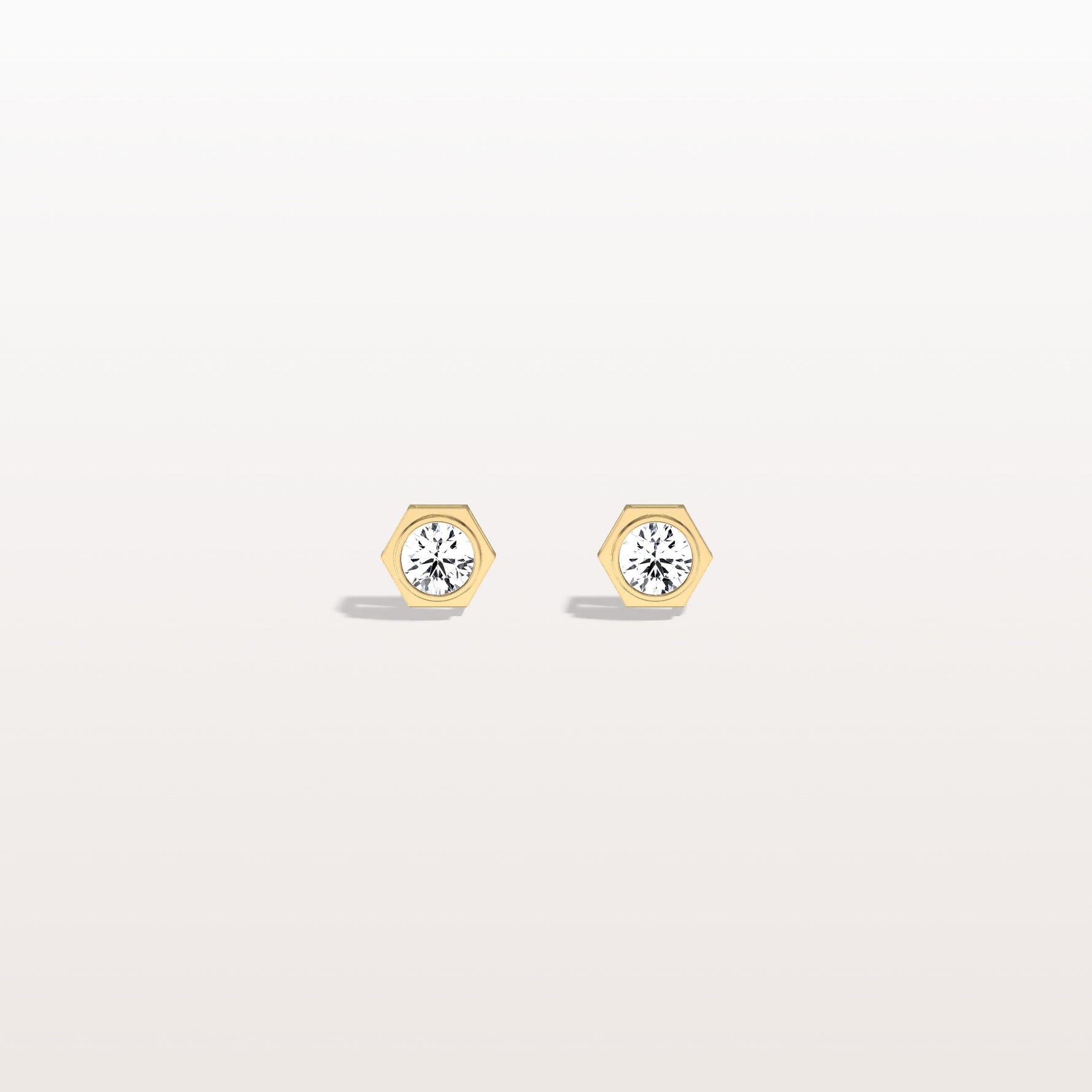Hexagon Bezel Lab Grown Diamond Stud Earrings in 14K Yellow Gold - Earrings