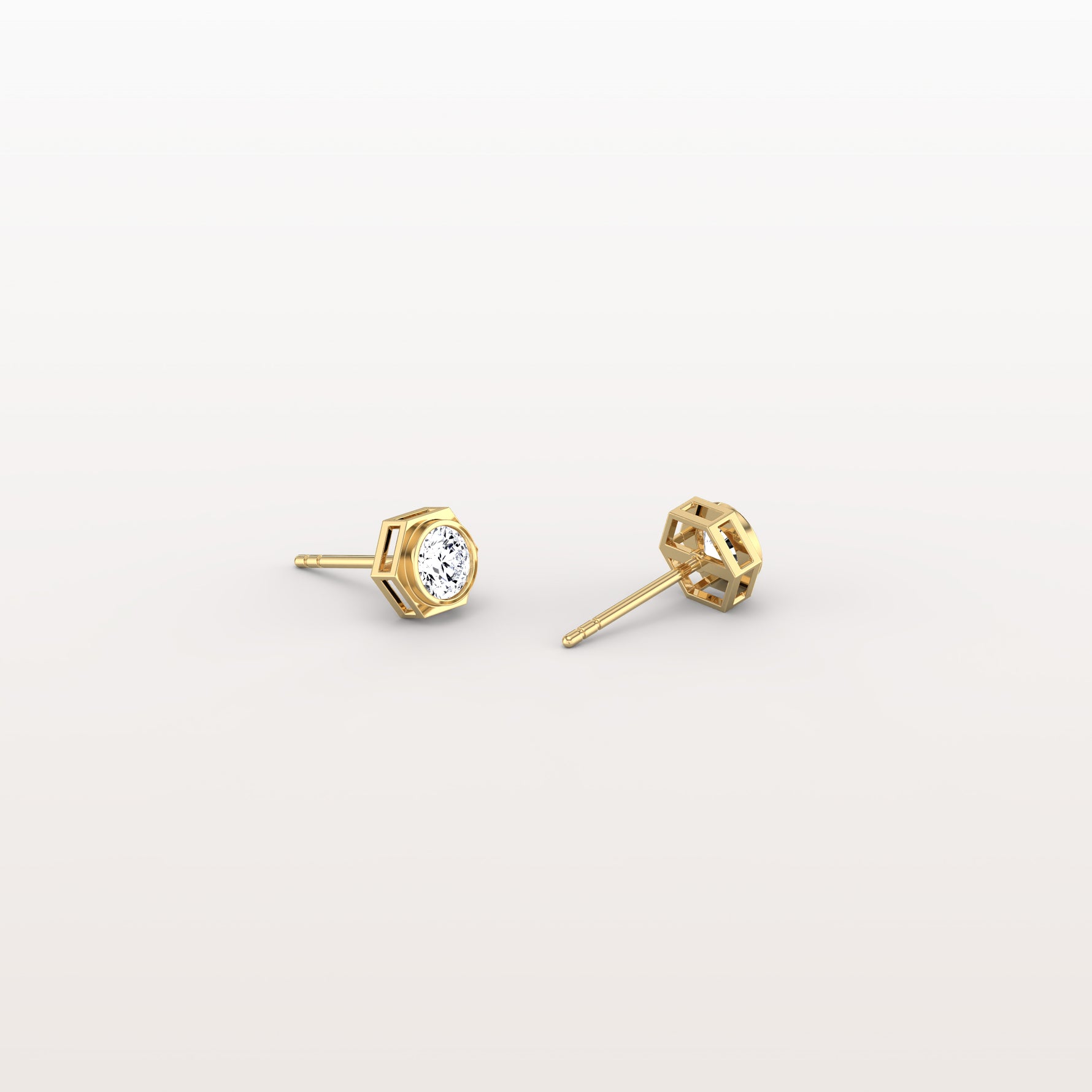Hexagon Bezel Lab Grown Diamond Stud Earrings in 14K Yellow Gold - Earrings