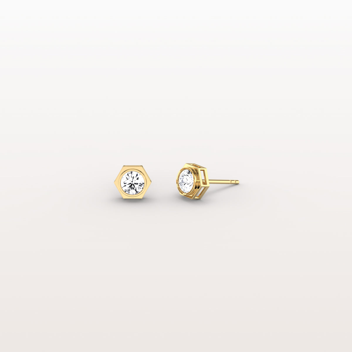 Hexagon Bezel Lab Grown Diamond Stud Earrings in 14K Yellow Gold - Earrings
