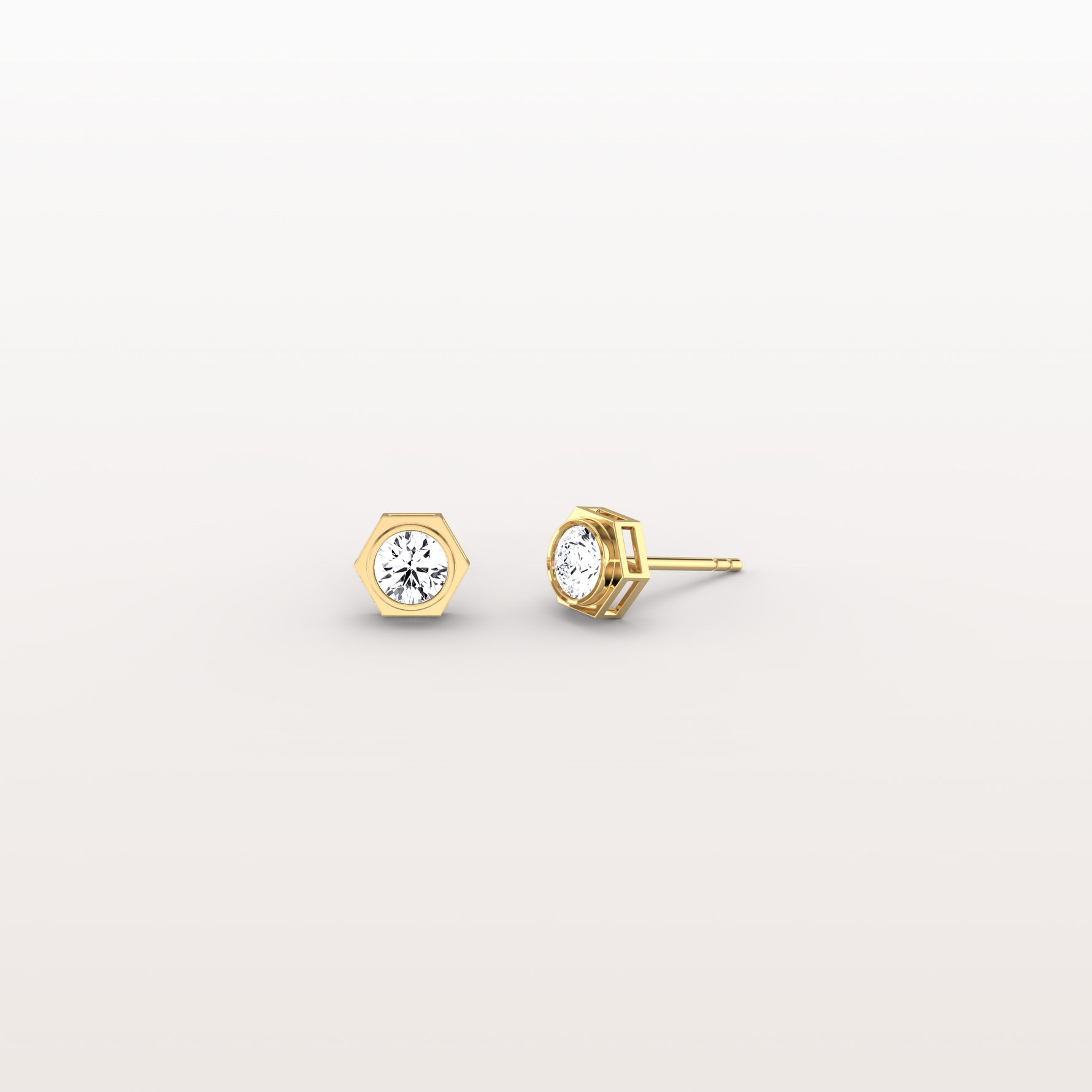 Hexagon Bezel Lab Grown Diamond Stud Earrings in 14K Yellow Gold - Earrings