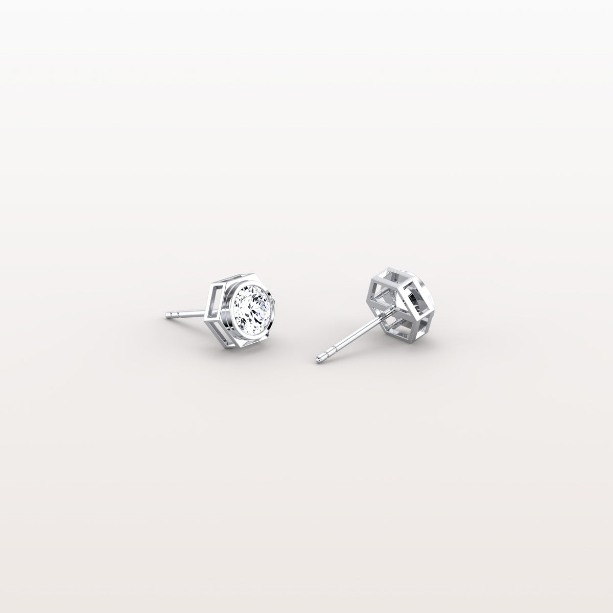 Bezel Lab Created Diamond 1CTW Stud Earrings in 14K Solid Gold - Earrings