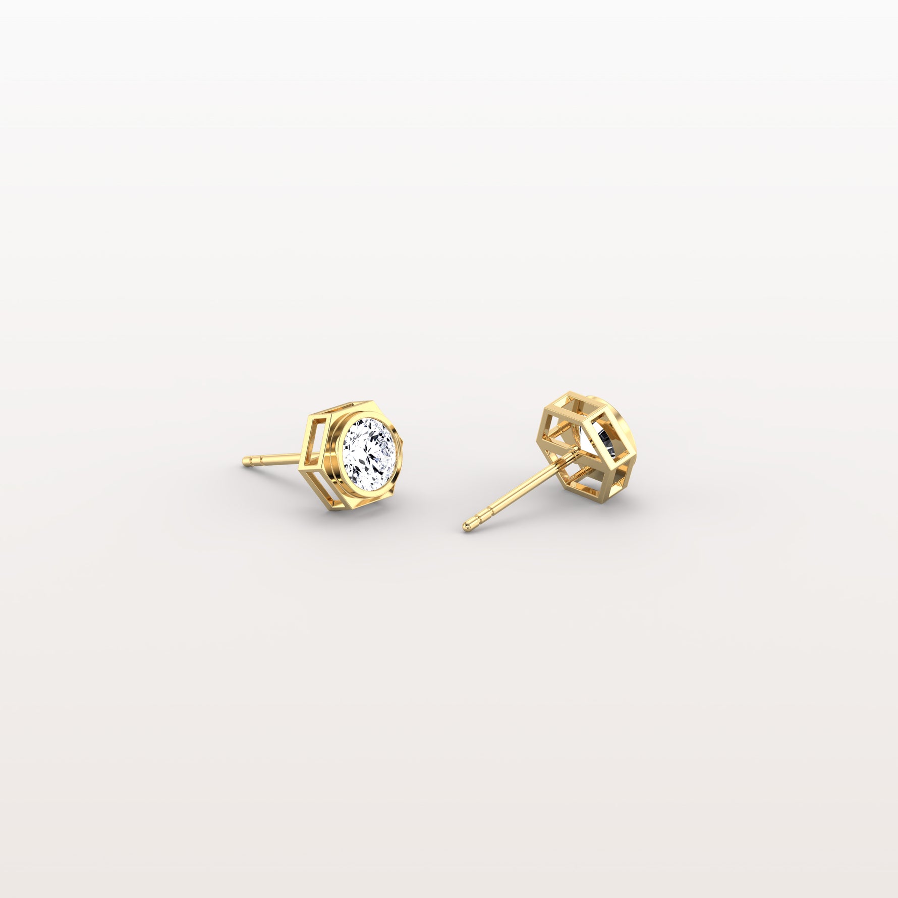 Bezel Lab Created Diamond 1CTW Stud Earrings in 14K Solid Gold - Earrings