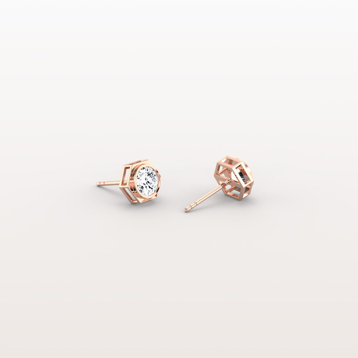 Bezel Lab Created Diamond 1CTW Stud Earrings in 14K Solid Gold - Earrings