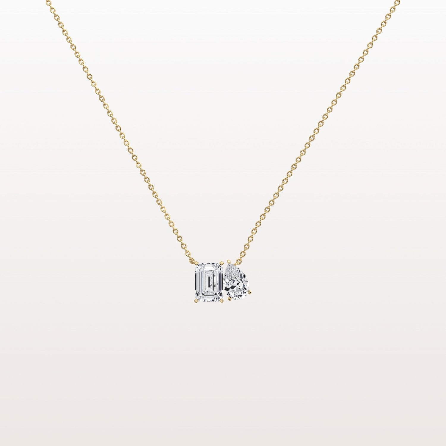 2CTW Emerald and Pear Cut Lab Diamond Toi et Moi Necklace - Necklaces