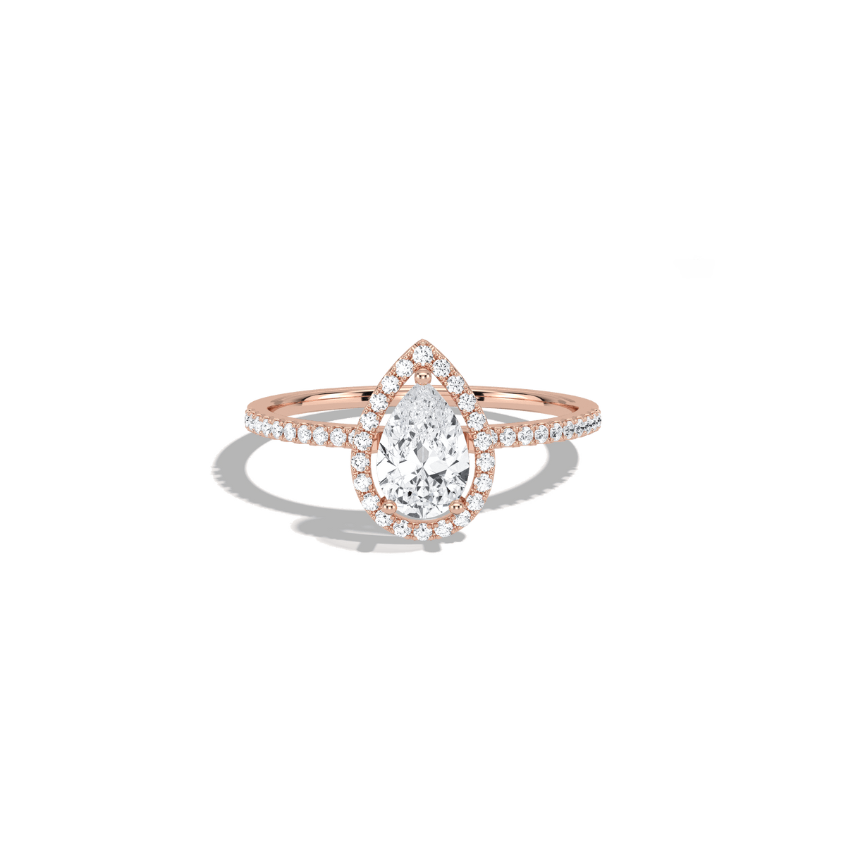 0.5CT Lab Grown Diamond Pear Cut Halo Engagement Ring In 14K Solid Gold/Platinum - Rings