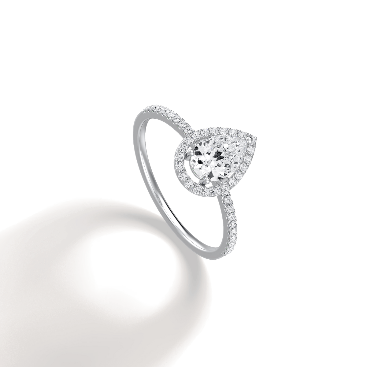 0.5CT Lab Grown Diamond Pear Cut Halo Engagement Ring In 14K Solid Gold/Platinum - Rings