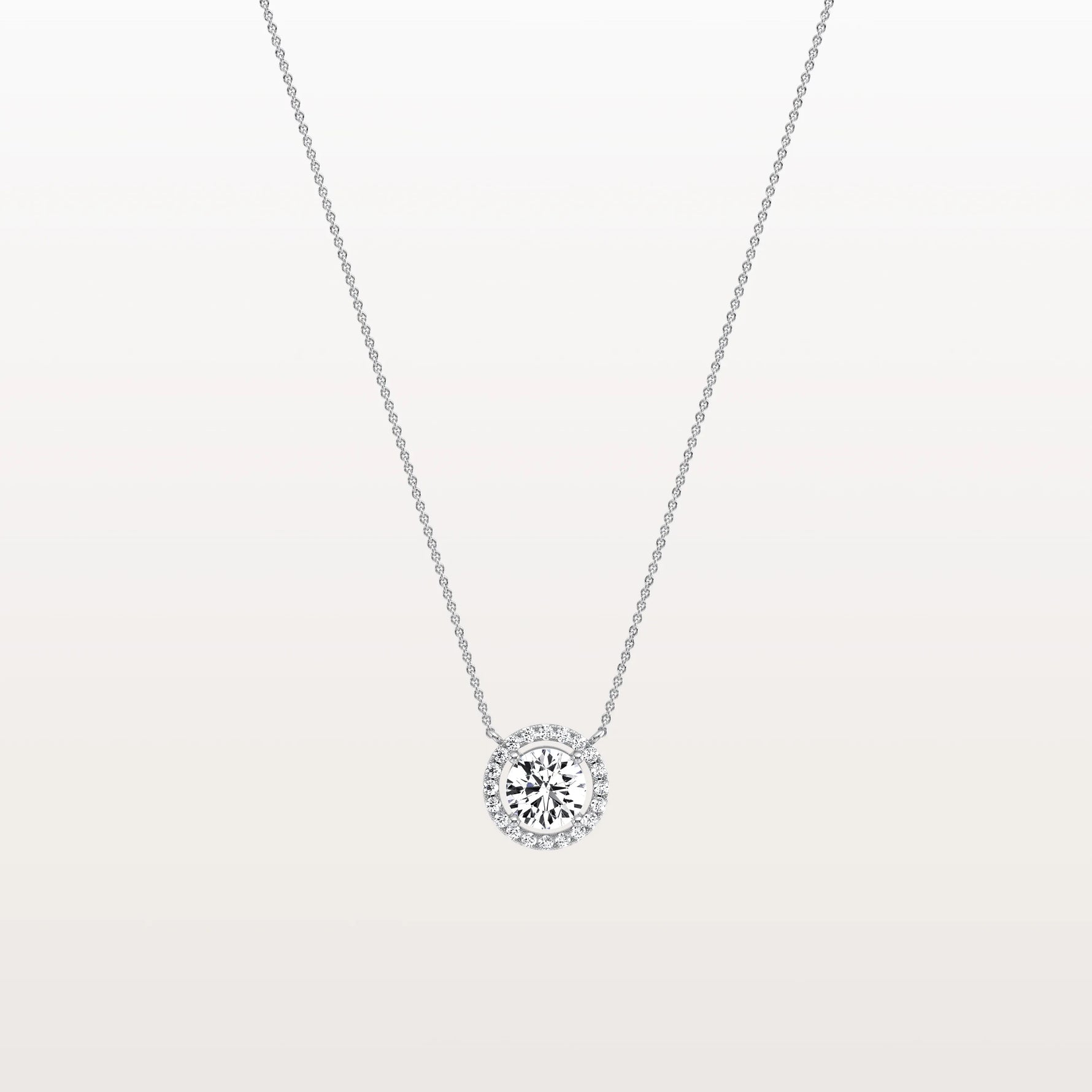 0.5CT Round Lab Grown Diamond Halo Necklace In 14K Solid Gold/Platinum - Necklaces