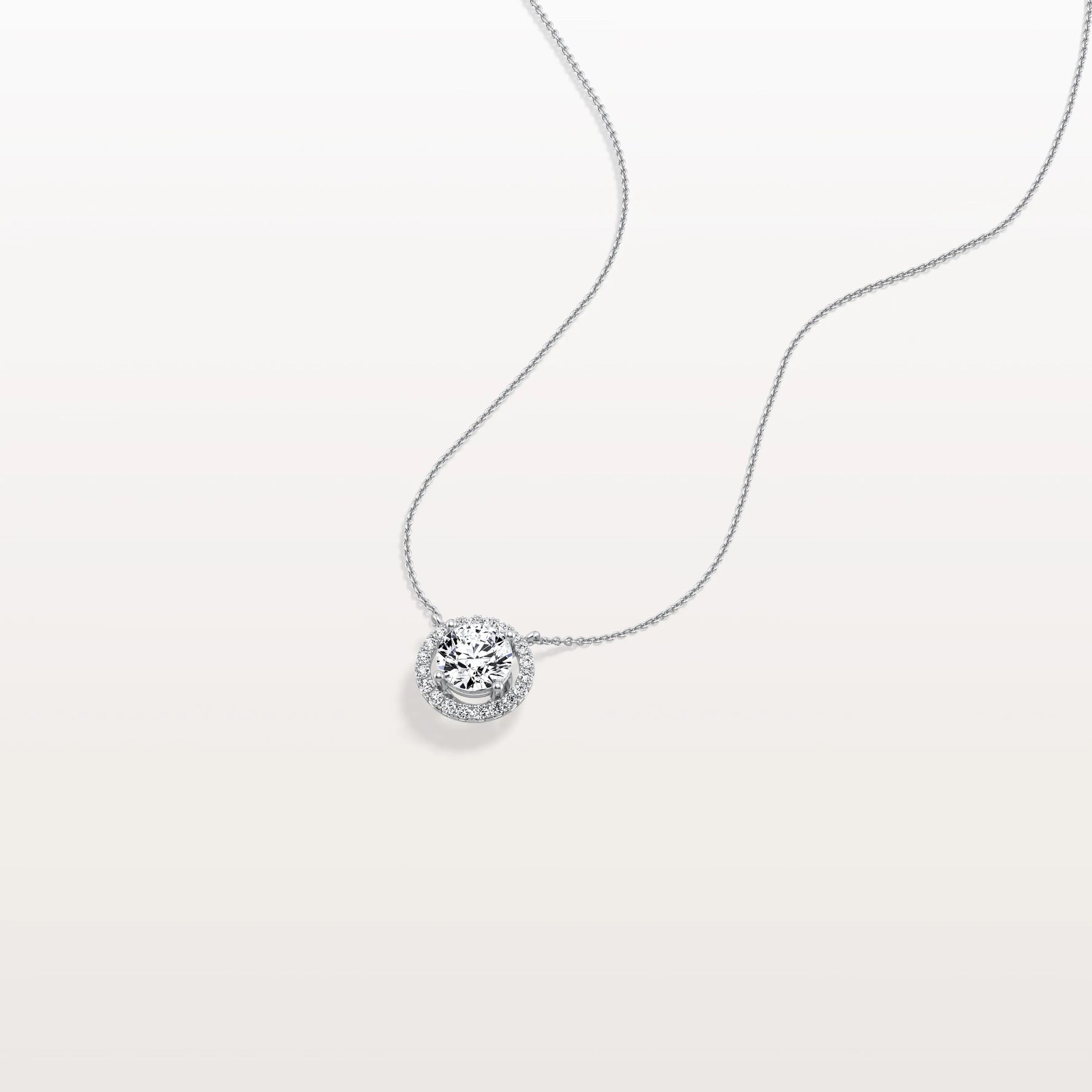 0.5CT Round Lab Grown Diamond Halo Necklace In 14K Solid Gold/Platinum - Necklaces