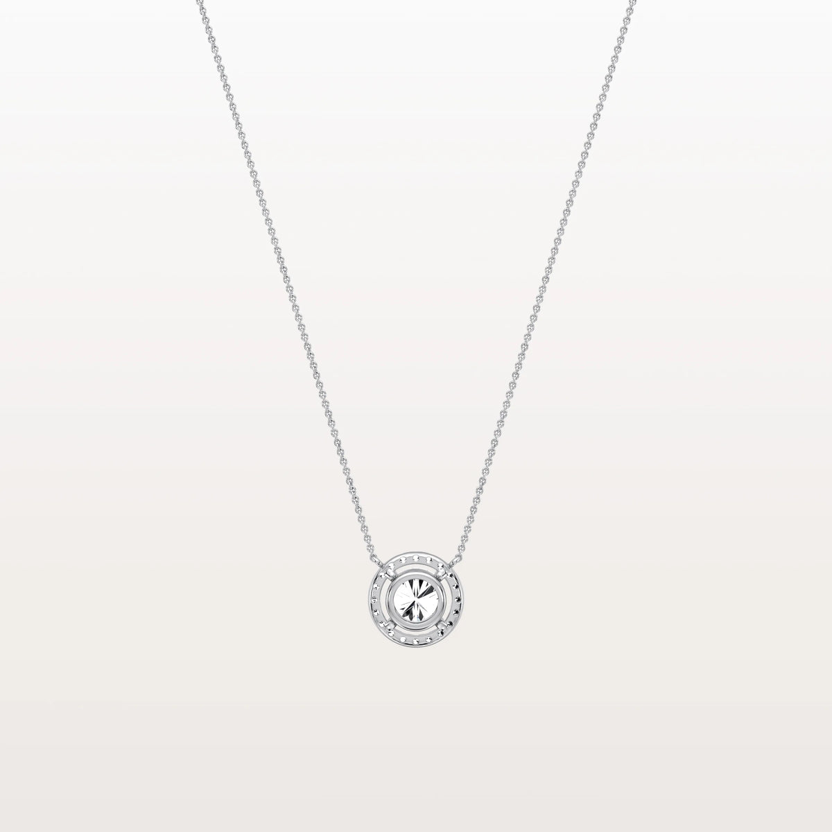0.5CT Round Lab Grown Diamond Halo Necklace In 14K Solid Gold/Platinum - Necklaces