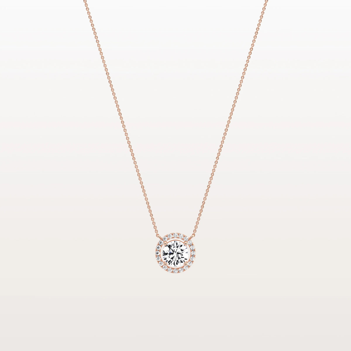 0.5CT Round Lab Grown Diamond Halo Necklace In 14K Solid Gold/Platinum - Necklaces