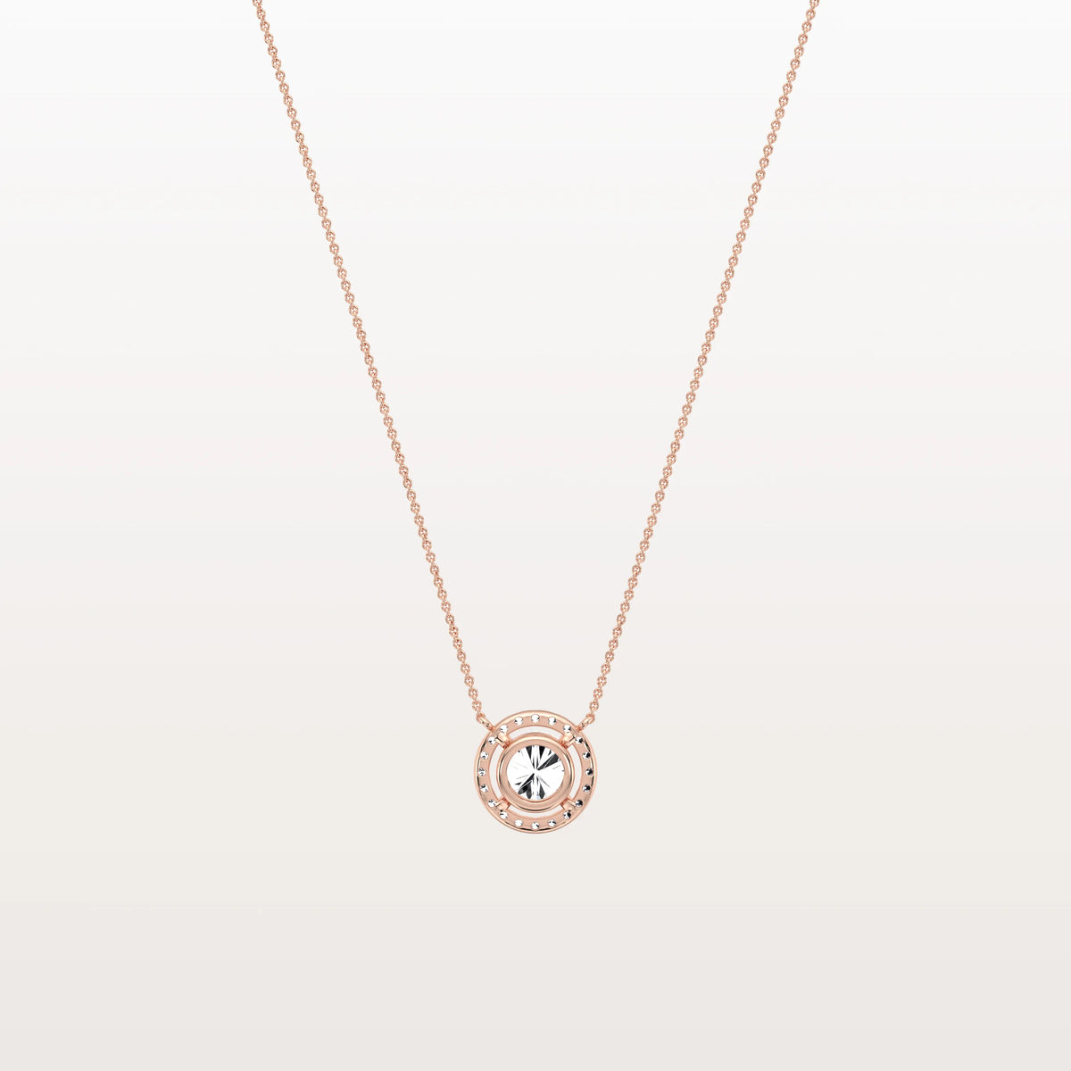 0.5CT Round Lab Grown Diamond Halo Necklace In 14K Solid Gold/Platinum - Necklaces