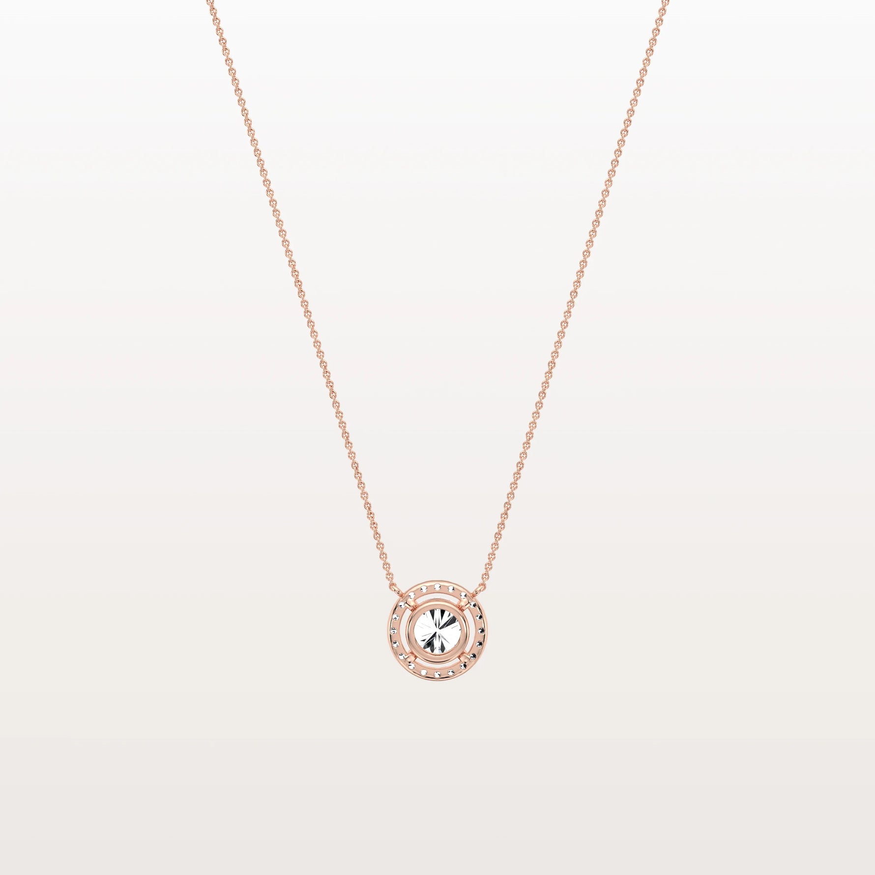 0.5CT Round Lab Grown Diamond Halo Necklace In 14K Solid Gold/Platinum - Necklaces