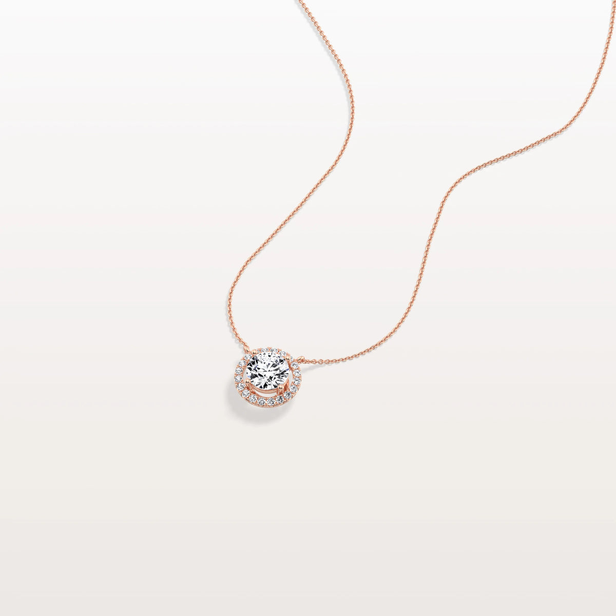0.5CT Round Lab Grown Diamond Halo Necklace In 14K Solid Gold/Platinum - Necklaces
