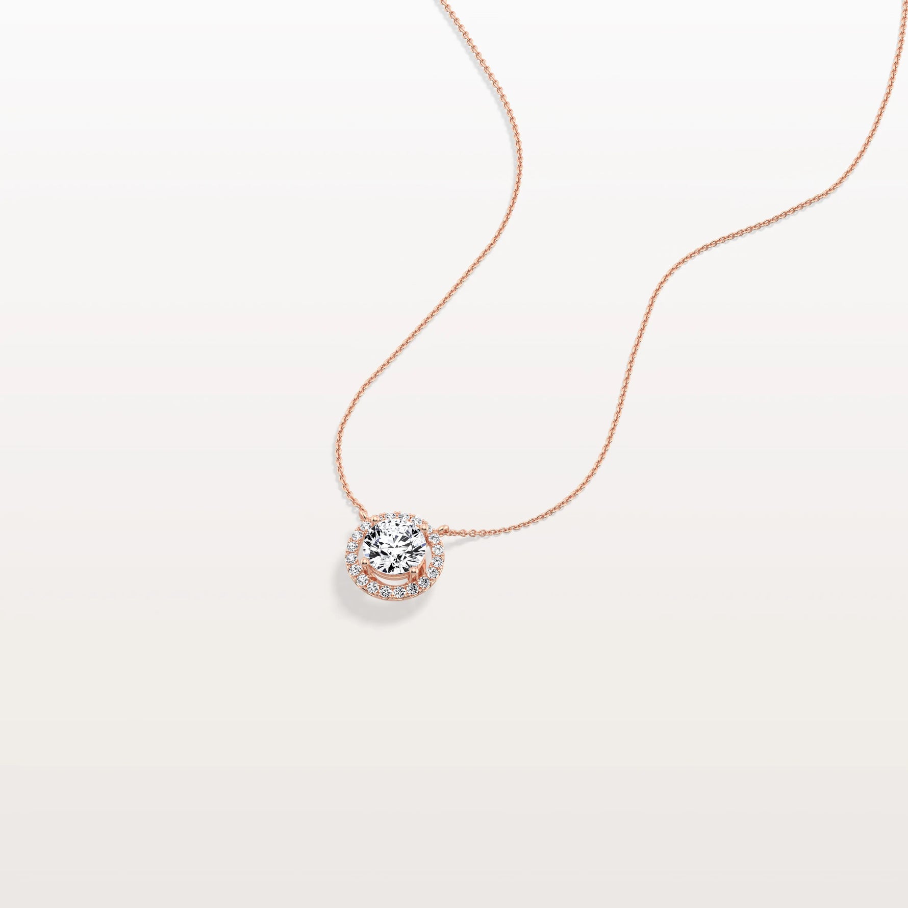 0.5CT Round Lab Grown Diamond Halo Necklace In 14K Solid Gold/Platinum - Necklaces