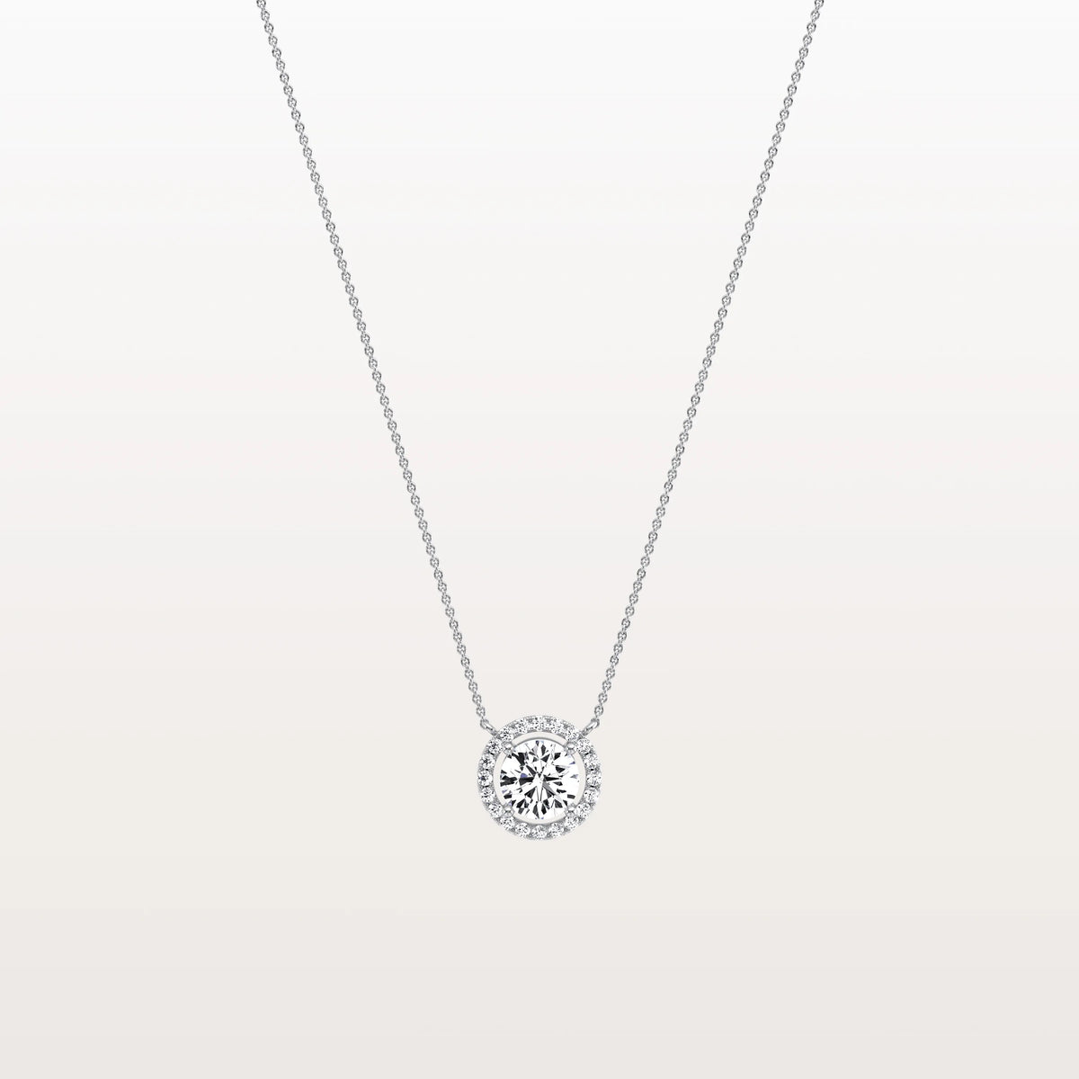 0.5CT Round Lab Grown Diamond Halo Necklace In 14K Solid Gold/Platinum - Necklaces
