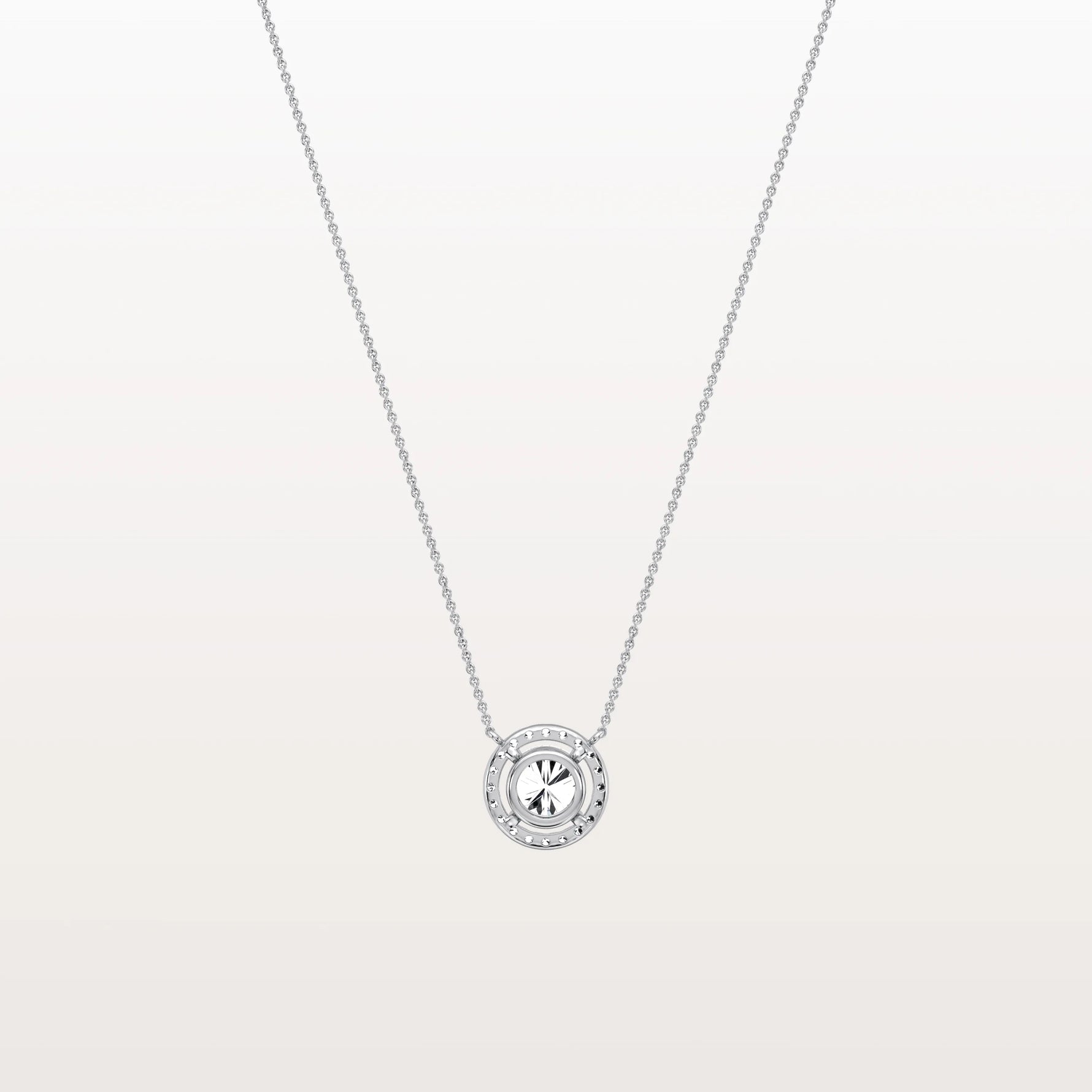 0.5CT Round Lab Grown Diamond Halo Necklace In 14K Solid Gold/Platinum - Necklaces