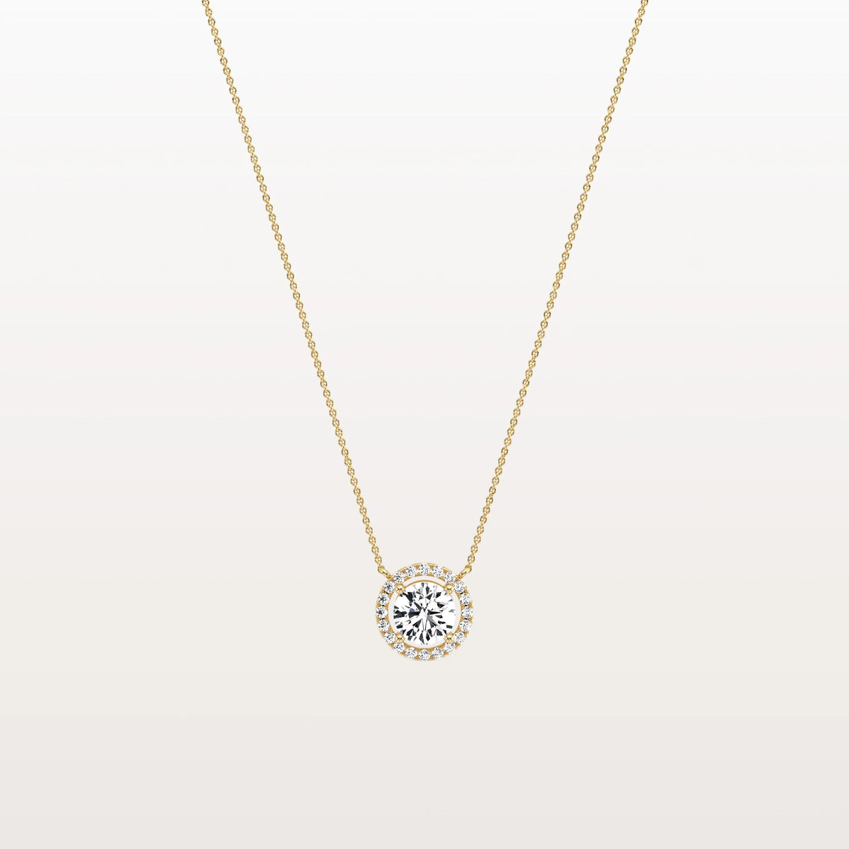 0.5CT Round Lab Grown Diamond Halo Necklace In 14K Solid Gold/Platinum - Necklaces