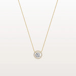 0.5CT Round Lab Grown Diamond Halo Necklace In 14K Solid Gold/Platinum - Necklaces