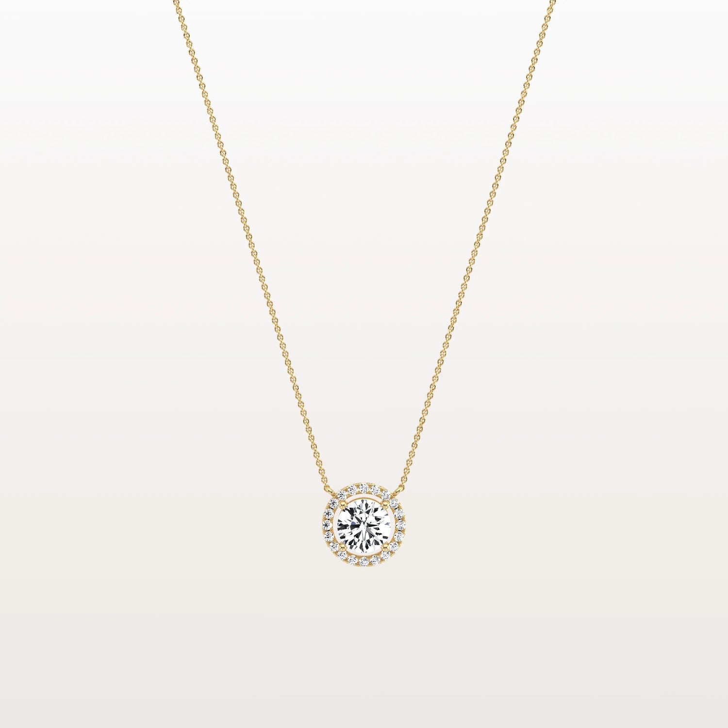 0.5CT Round Lab Grown Diamond Halo Necklace In 14K Solid Gold/Platinum - Necklaces