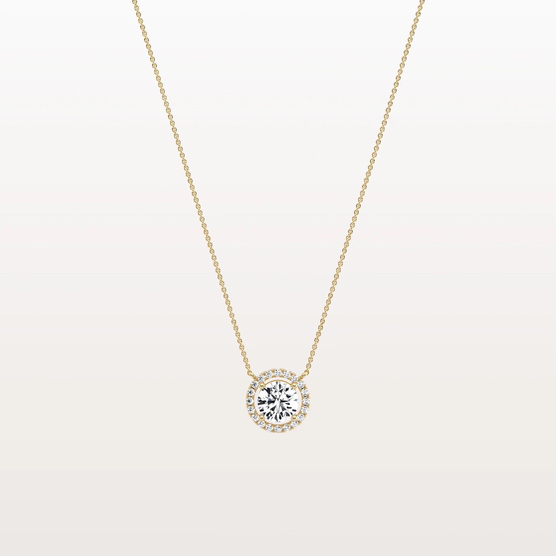 0.5CT Round Lab Grown Diamond Halo Necklace In 14K Solid Gold/Platinum - Necklaces