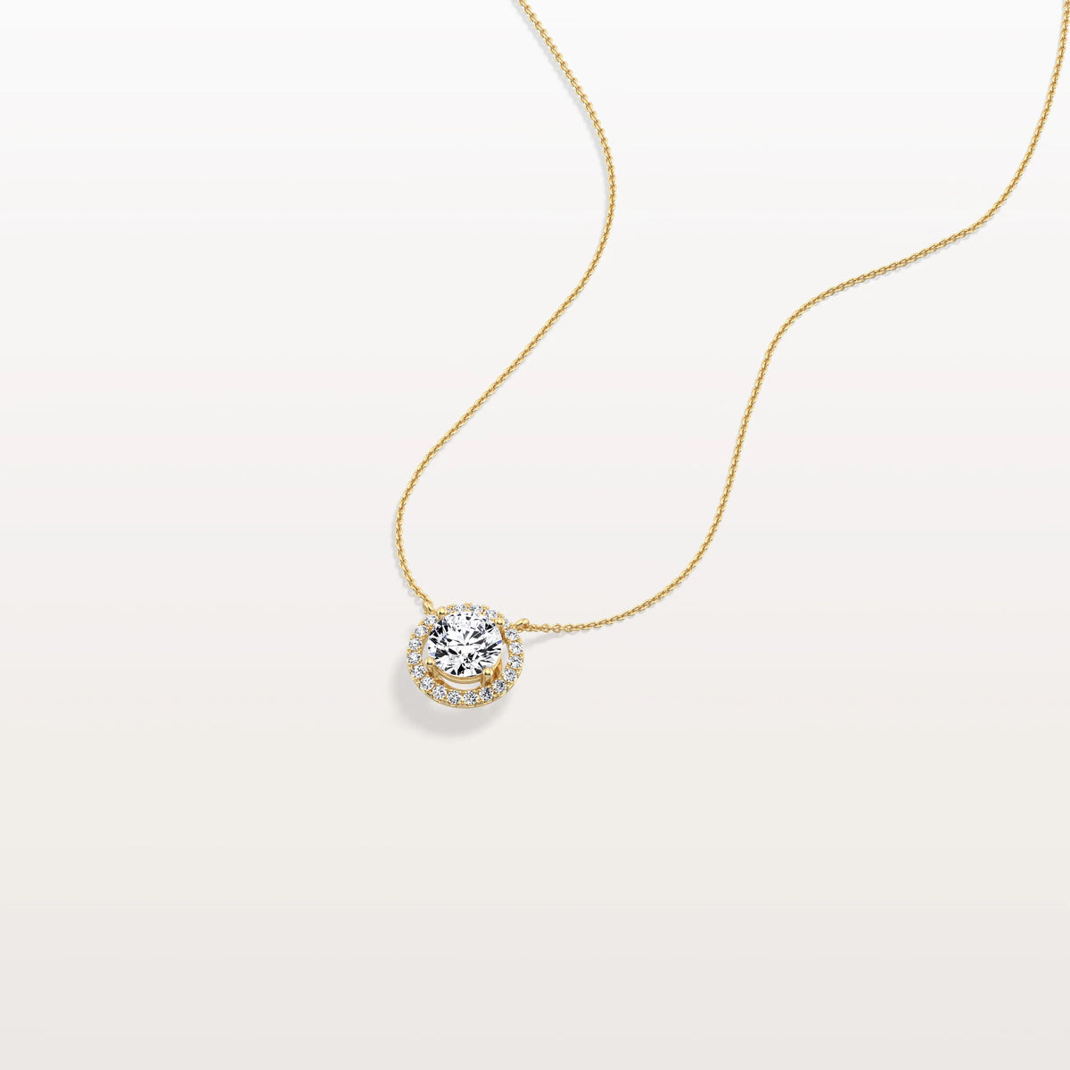 0.5CT Round Lab Grown Diamond Halo Necklace In 14K Solid Gold/Platinum - Necklaces