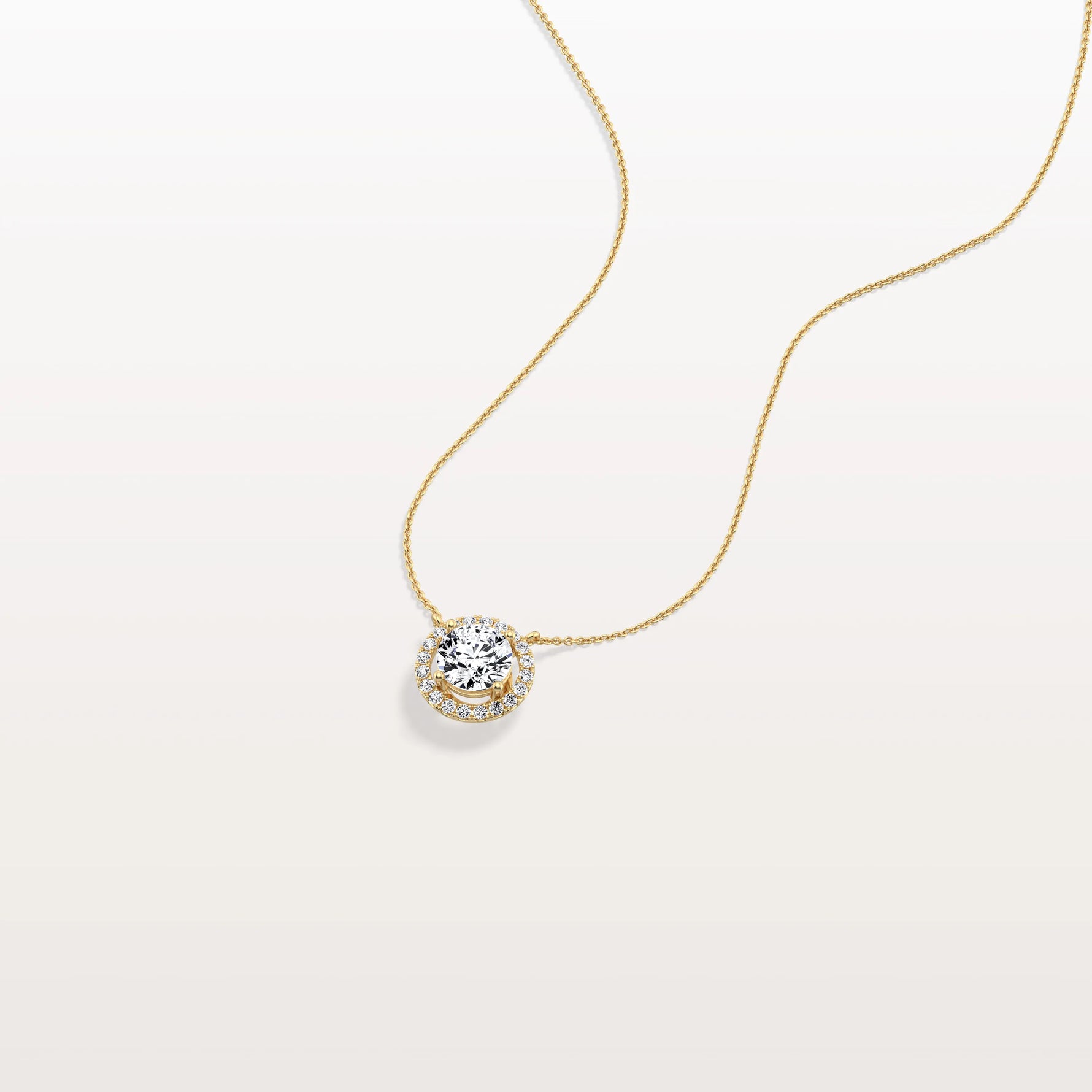 0.5CT Round Lab Grown Diamond Halo Necklace In 14K Solid Gold/Platinum - Necklaces