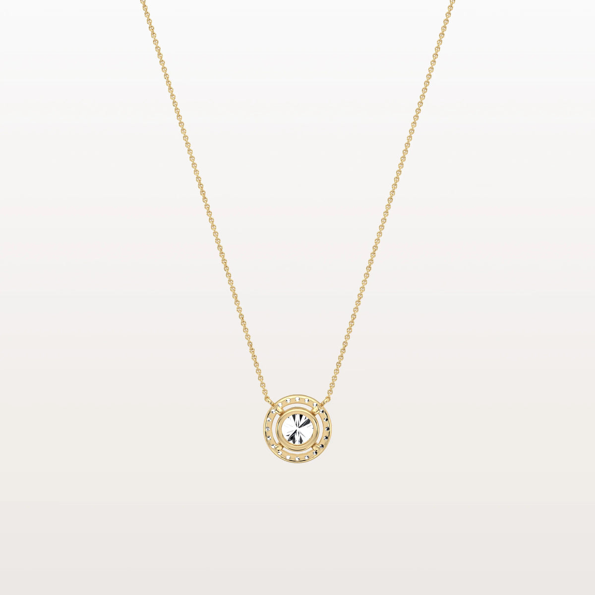 0.5CT Round Lab Grown Diamond Halo Necklace In 14K Solid Gold/Platinum - Necklaces