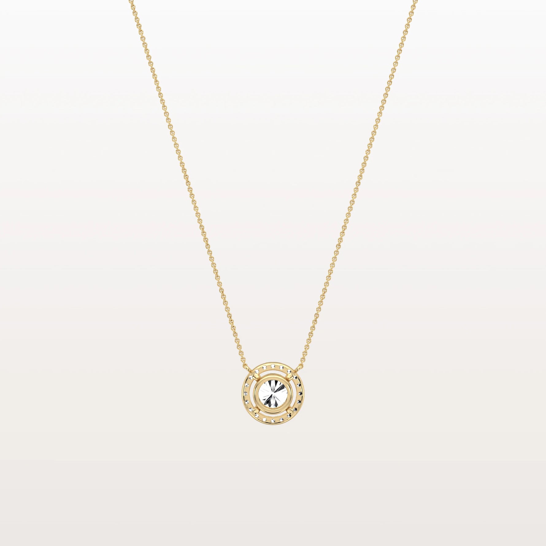 0.5CT Round Lab Grown Diamond Halo Necklace In 14K Solid Gold/Platinum - Necklaces